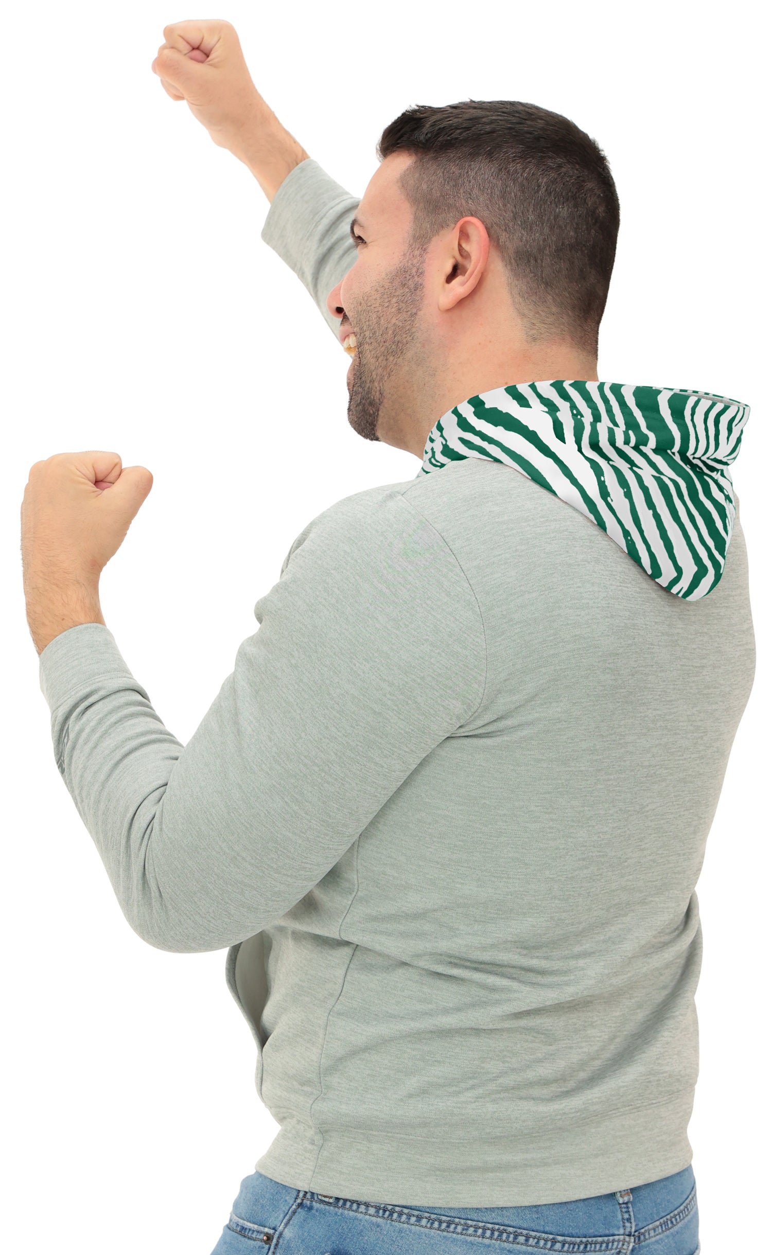 Zubaz NFL Men`s Gray Hoodie with 3C Zebra Hood, NEW YORK JETS