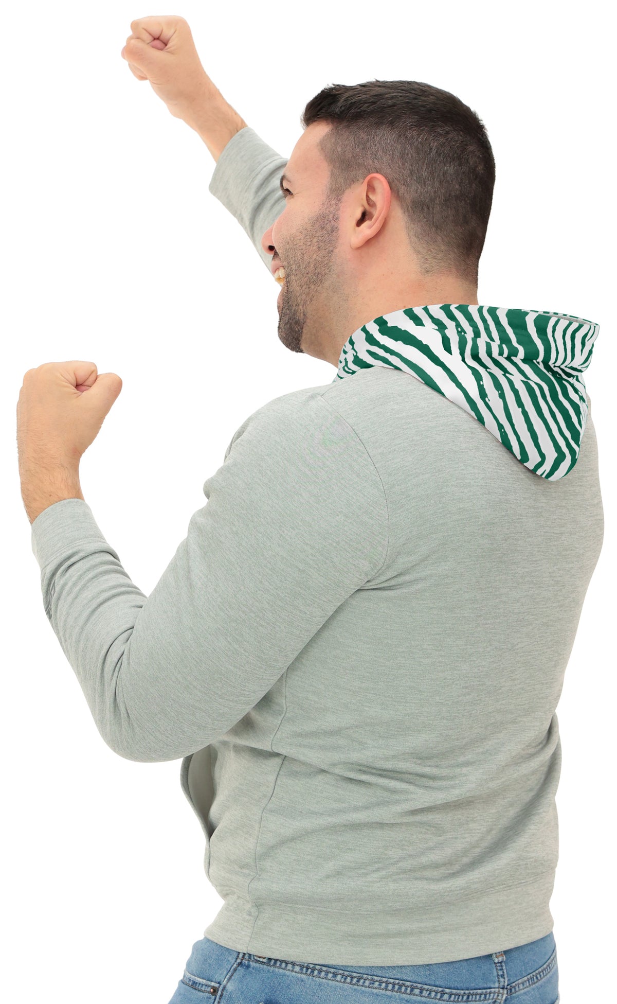 Zubaz NFL New York Jets Men's Gray 3 Color Zebra-Hood Hoodie