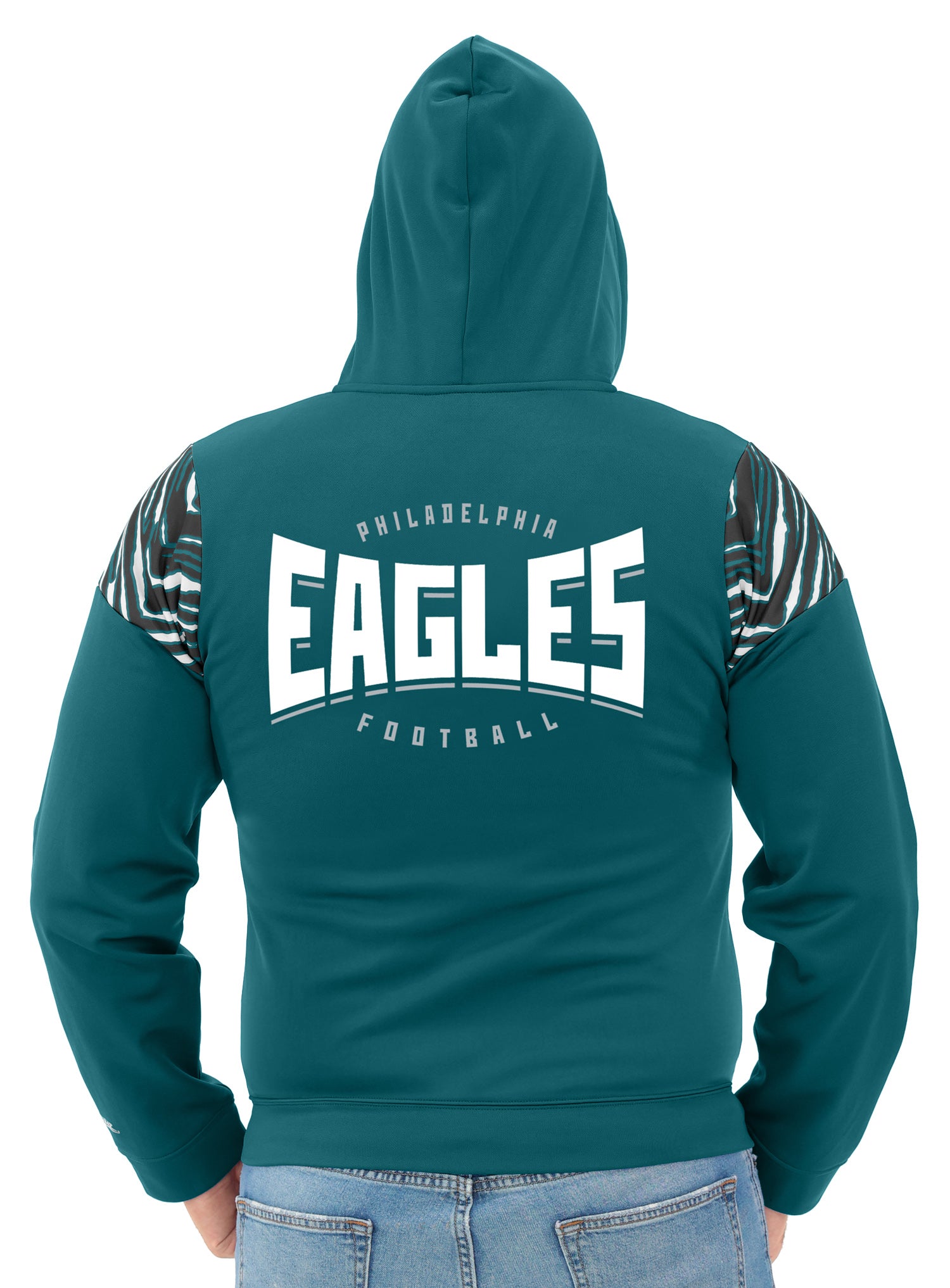 Zubaz NFL Men's Play Action 3 Color Zebra Bands and Hood Line Full Zip Hoodie, PHILADELPHIA EAGLES