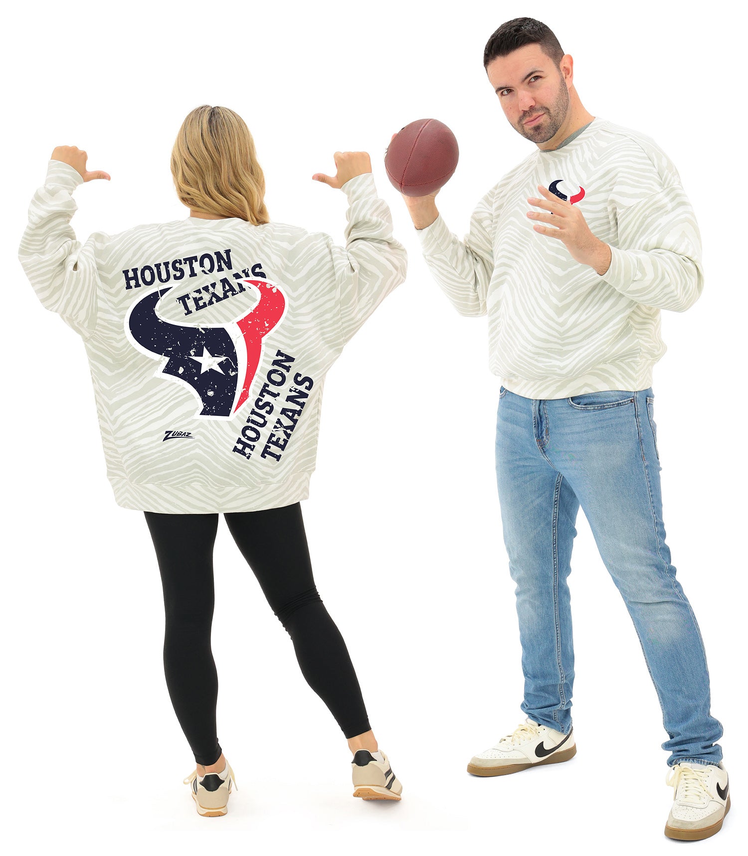 Zubaz NFL 90's All Over Zebra Crewneck Sweatshirt – Full Back, HOUSTON TEXANS - Official NFL Texans Zubaz Apparel (1 of 7)