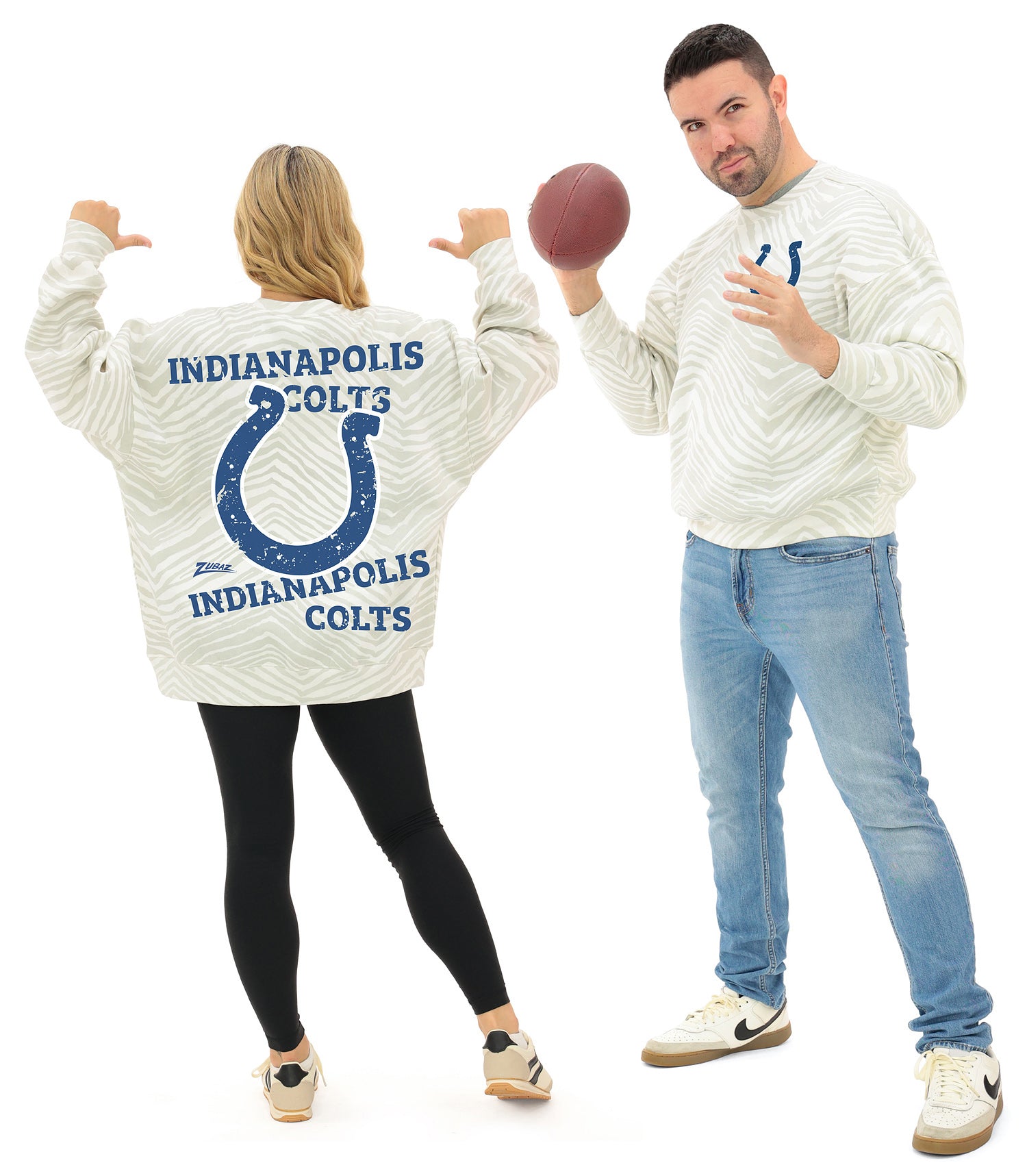 Zubaz NFL 90's All Over Zebra Crewneck Sweatshirt – Full Back, INDIANAPOLIS COLTS - Official NFL Colts Zubaz Apparel (1 of