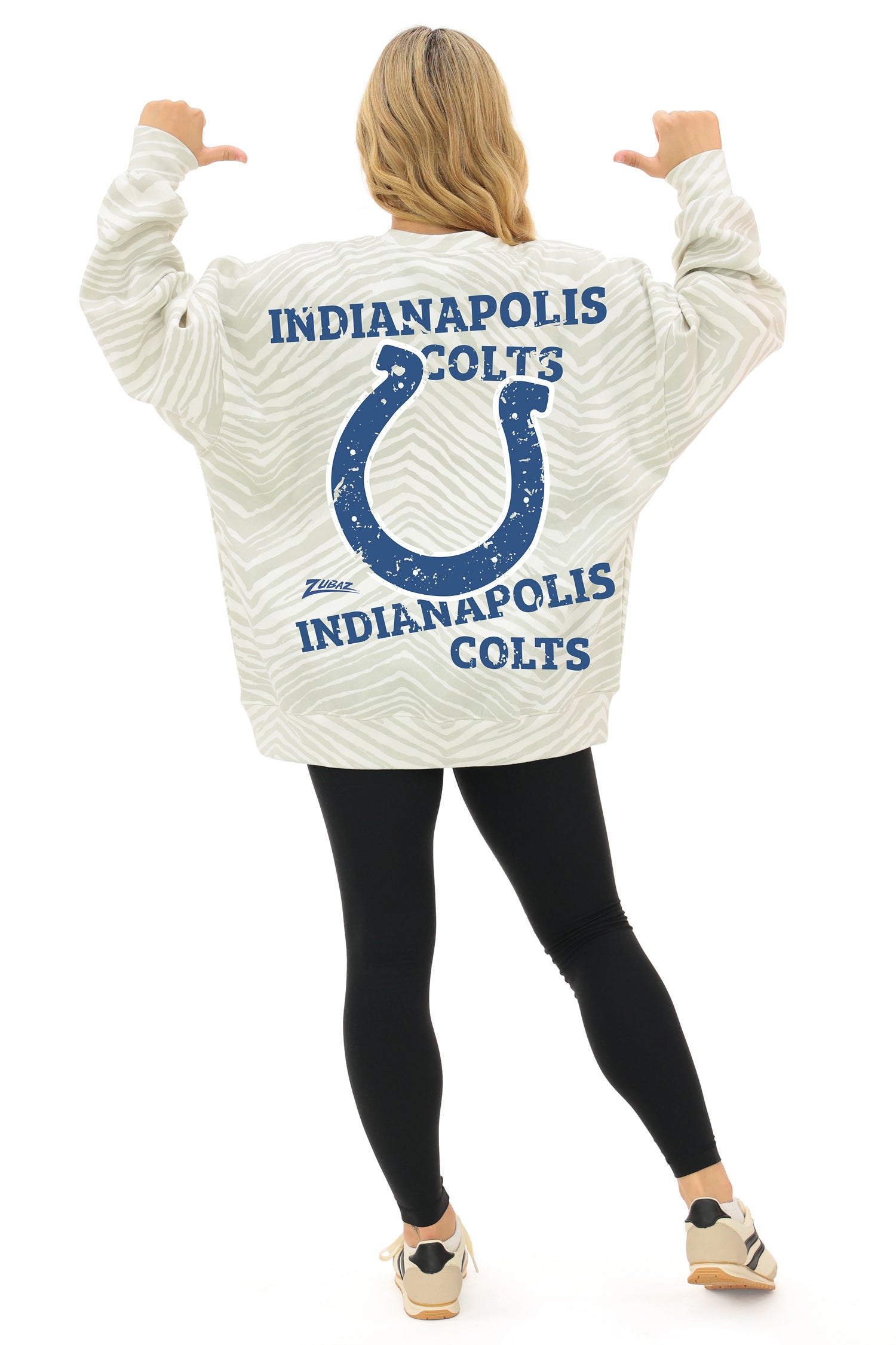 Zubaz NFL 90's All Over Zebra Crewneck Sweatshirt – Full Back, INDIANAPOLIS COLTS - Official NFL Colts Zubaz Apparel (3 of
