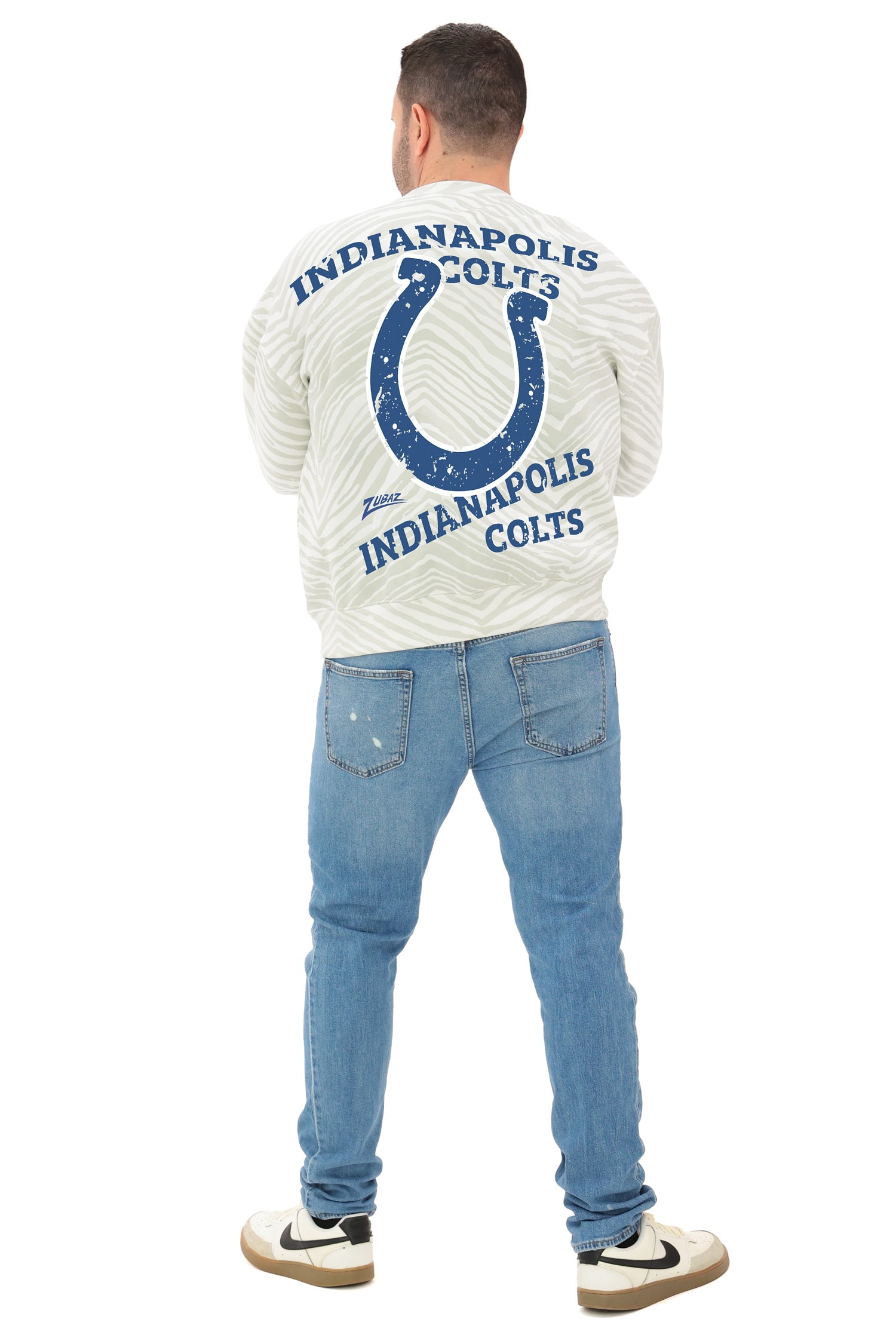 Zubaz NFL 90's All Over Zebra Crewneck Sweatshirt – Full Back, INDIANAPOLIS COLTS - Official NFL Colts Zubaz Apparel (5 of