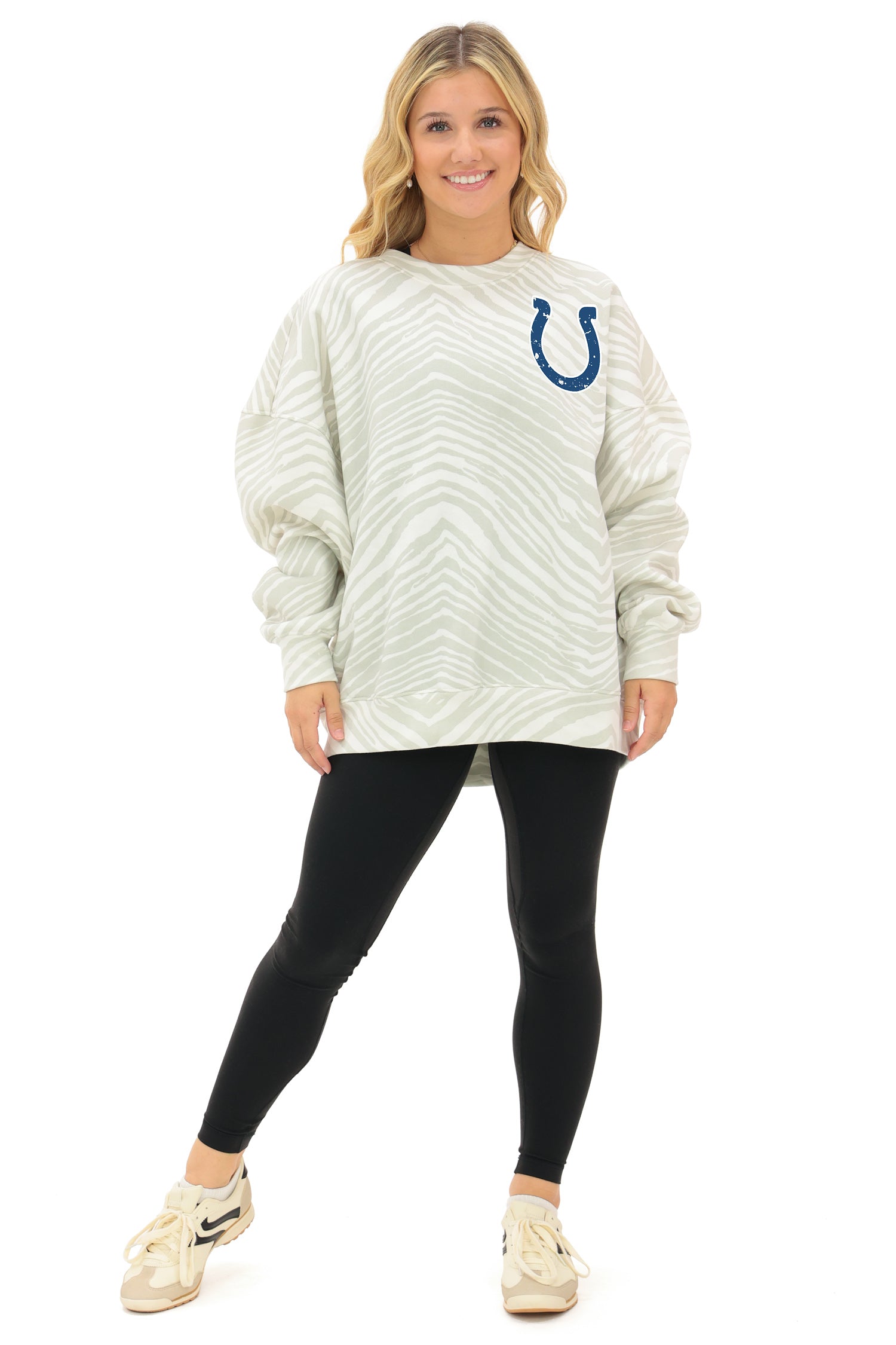 Zubaz NFL 90's All Over Zebra Crewneck Sweatshirt – Full Back, INDIANAPOLIS COLTS