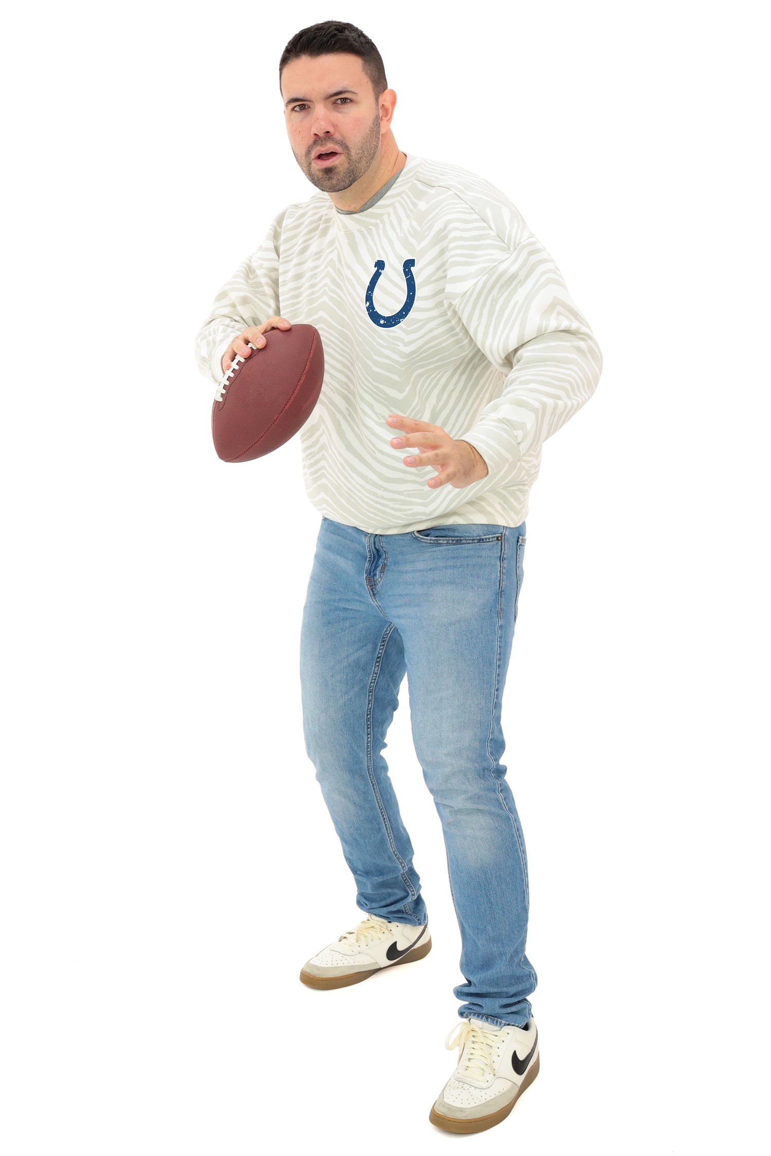 Zubaz NFL 90's All Over Zebra Crewneck Sweatshirt – Full Back, INDIANAPOLIS COLTS - Official NFL Colts Zubaz Apparel (4 of