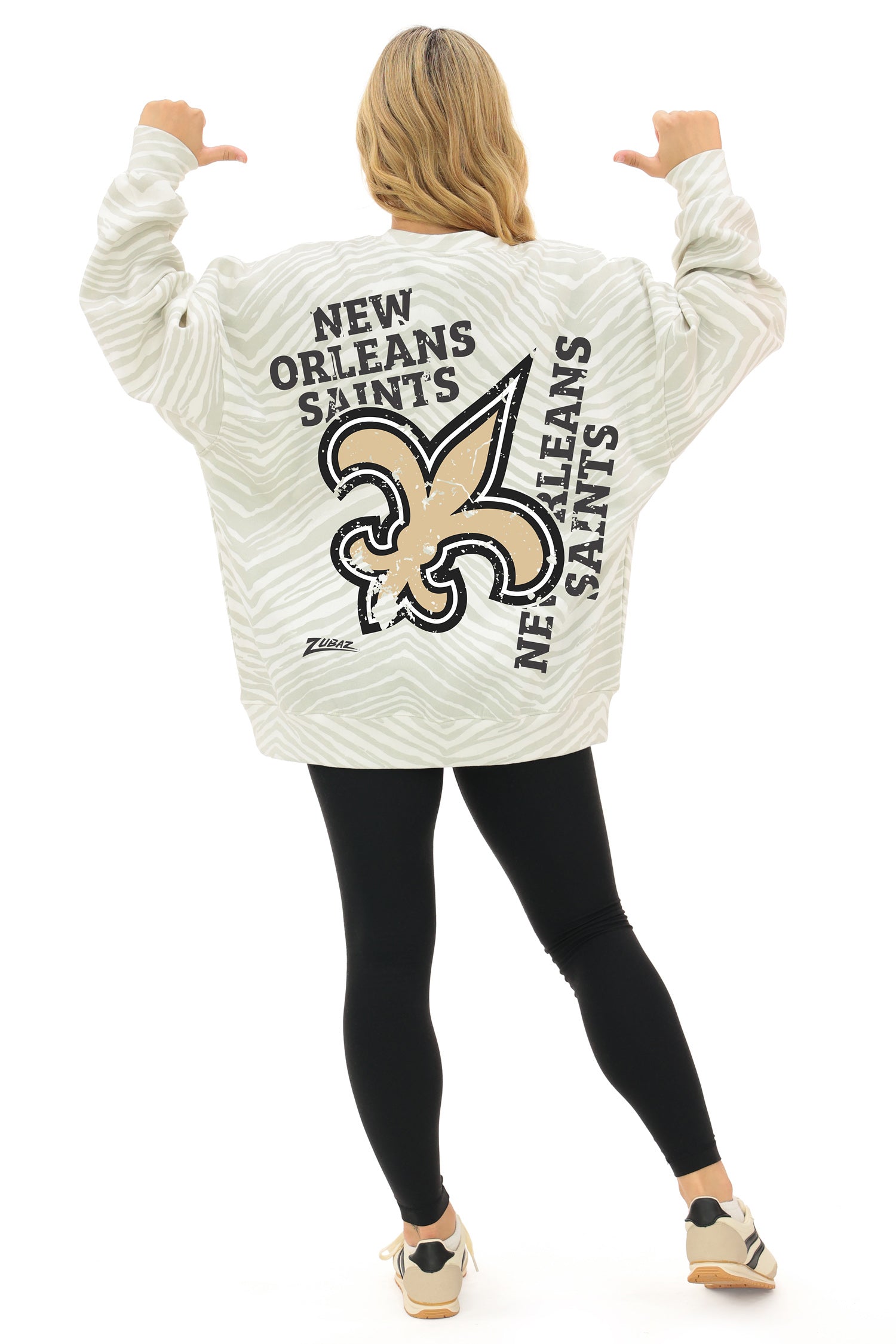 Zubaz NFL 90's All Over Zebra Crewneck Sweatshirt – Full Back, NEW ORLEANS SAINTS