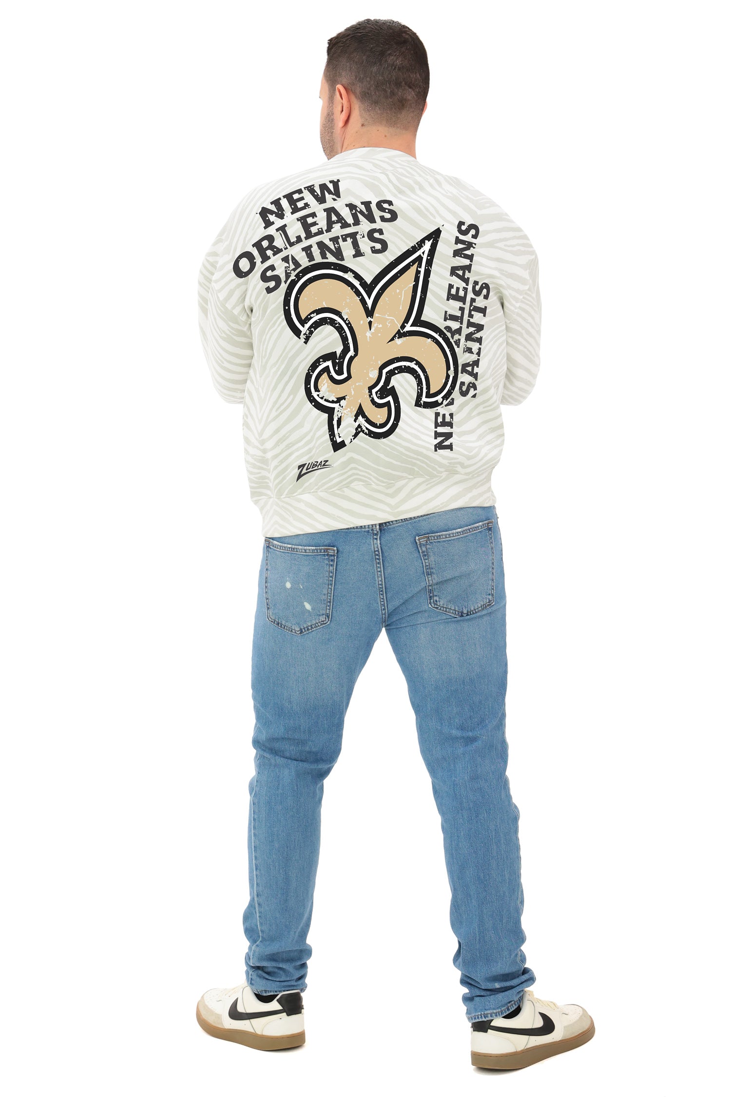 Zubaz NFL 90's All Over Zebra Crewneck Sweatshirt – Full Back, NEW ORLEANS SAINTS