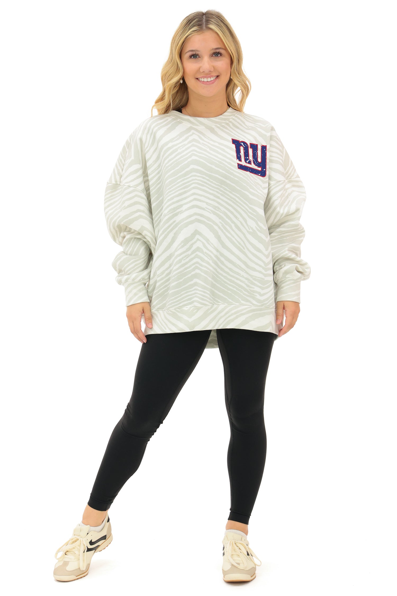 Zubaz NFL 90's All Over Zebra Crewneck Sweatshirt – Full Back, NEW YORK GIANTS