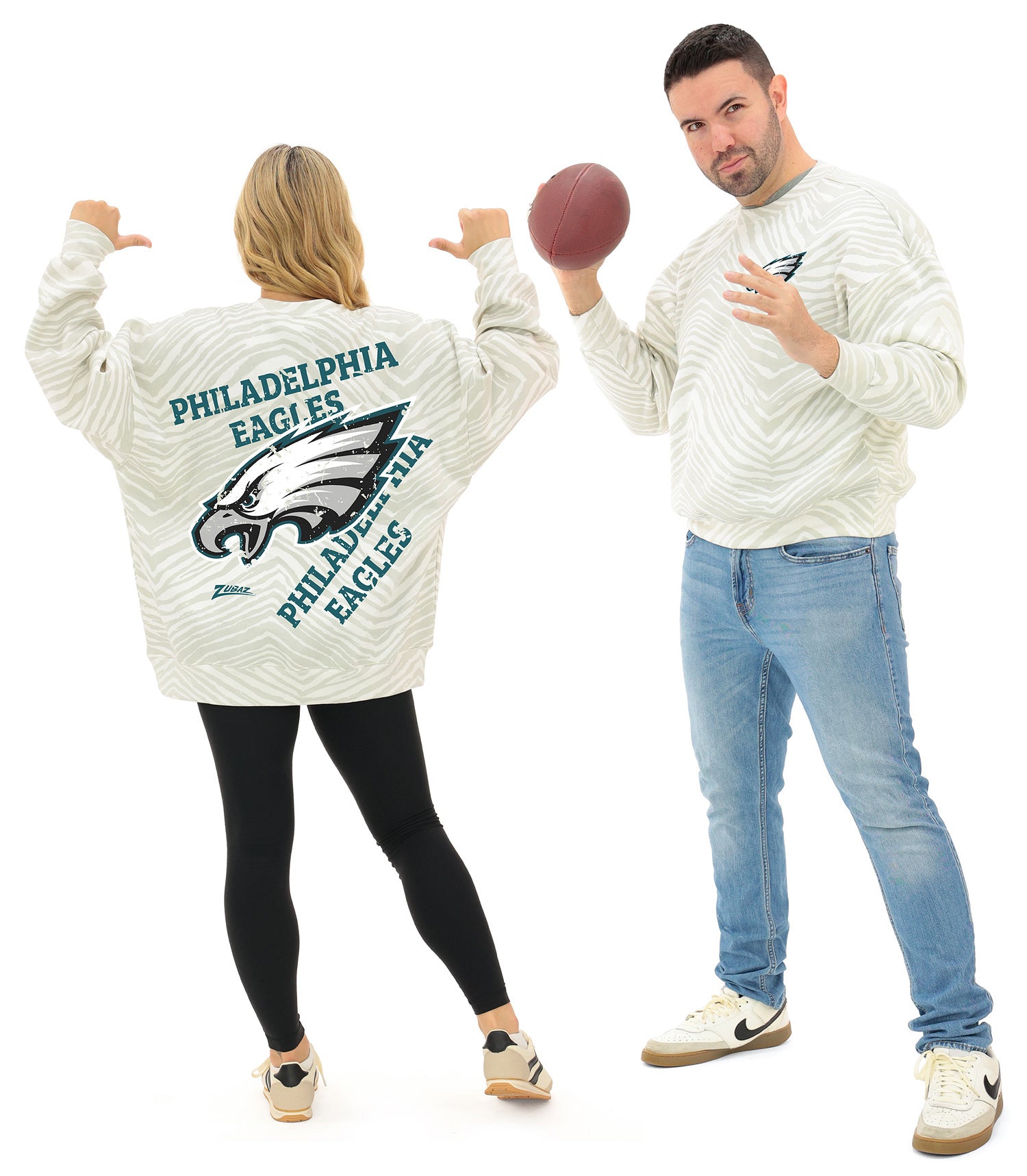 Zubaz NFL 90's All Over Zebra Crewneck Sweatshirt – Full Back, PHILADELPHIA EAGLES - Official NFL Eagles Zubaz Apparel (1 o