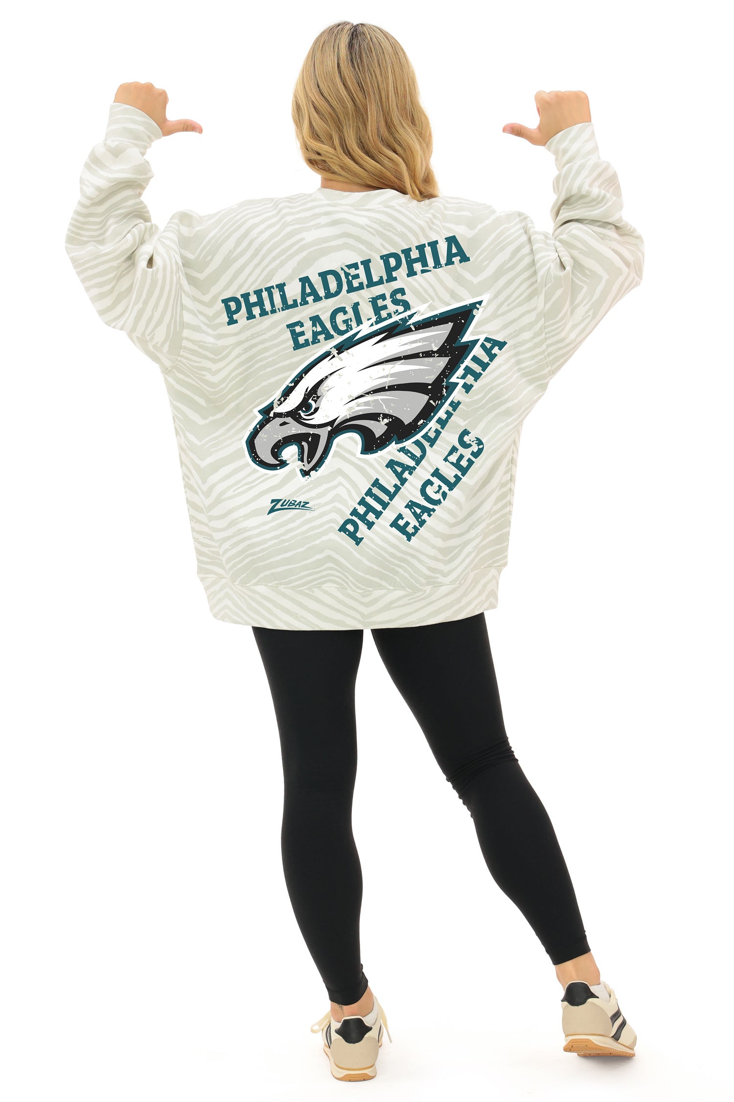 Zubaz NFL 90's All Over Zebra Crewneck Sweatshirt – Full Back, PHILADELPHIA EAGLES - Official NFL Eagles Zubaz Apparel (3 o