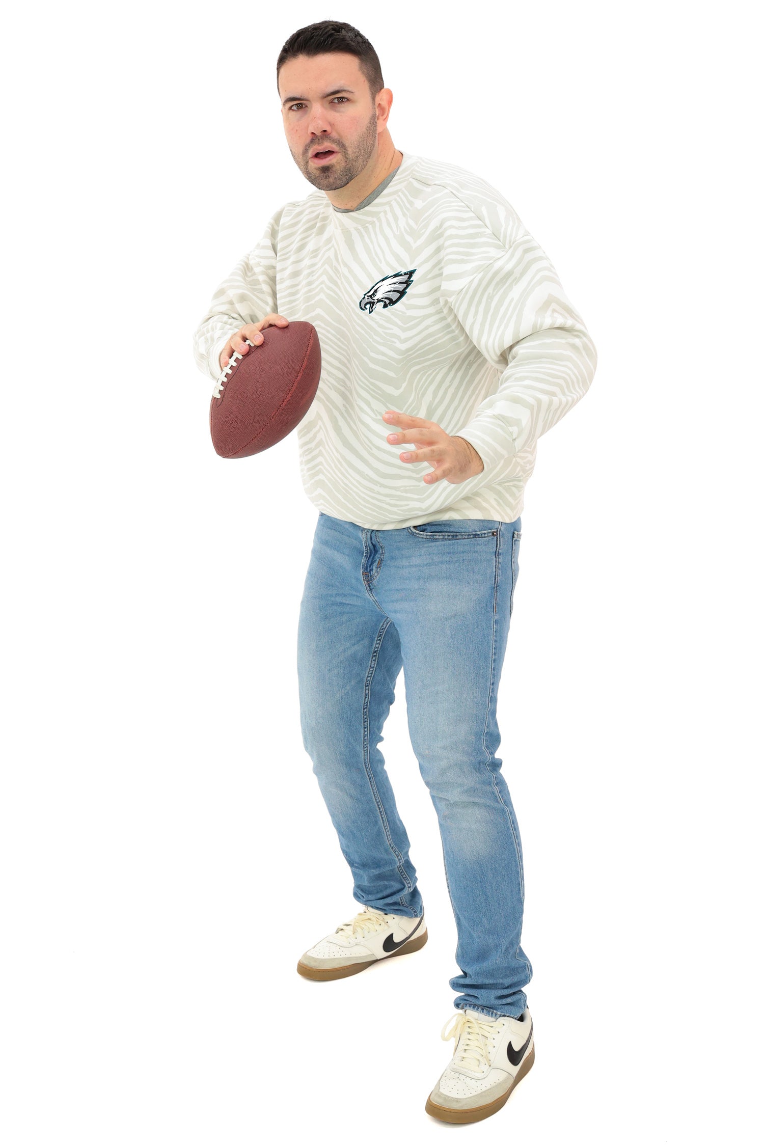 Zubaz NFL 90's All Over Zebra Crewneck Sweatshirt – Full Back, PHILADELPHIA EAGLES - Official NFL Eagles Zubaz Apparel (4 o