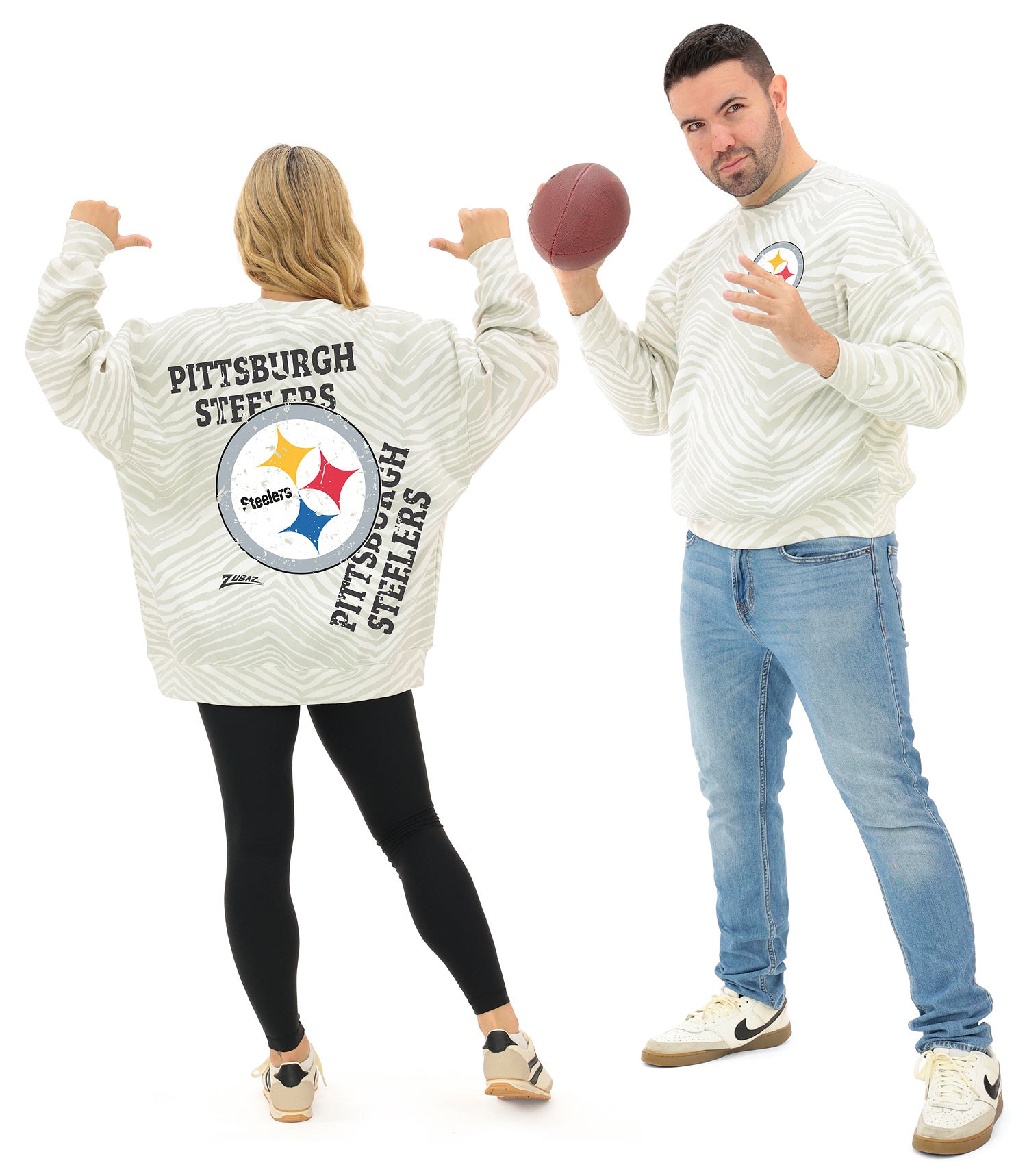 Zubaz NFL 90's All Over Zebra Crewneck Sweatshirt – Full Back, PITTSBURGH STEELERS