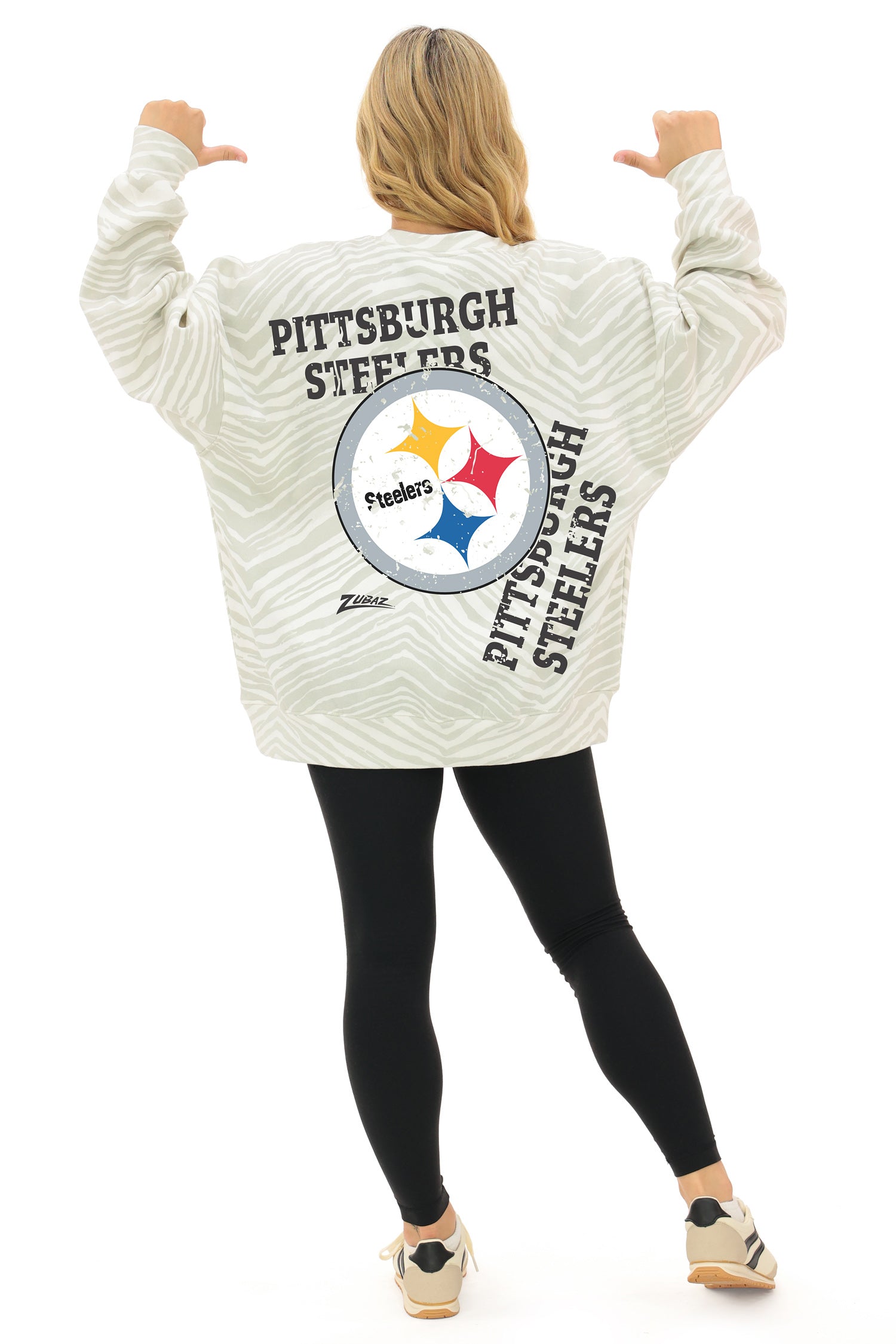 Zubaz NFL 90's All Over Zebra Crewneck Sweatshirt – Full Back, PITTSBURGH STEELERS