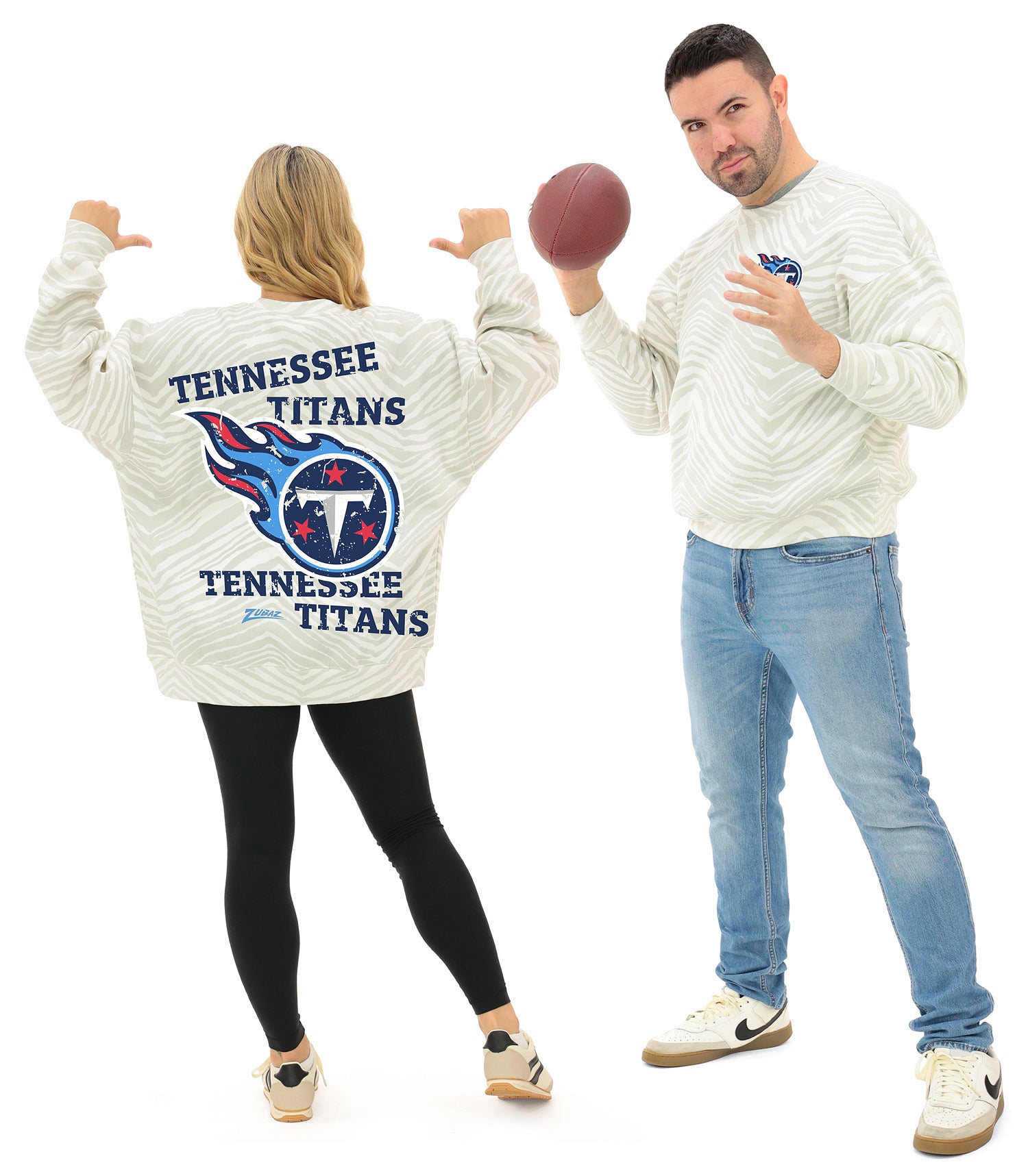 Zubaz NFL 90's All Over Zebra Crewneck Sweatshirt – Full Back, TENNESSEE TITANS