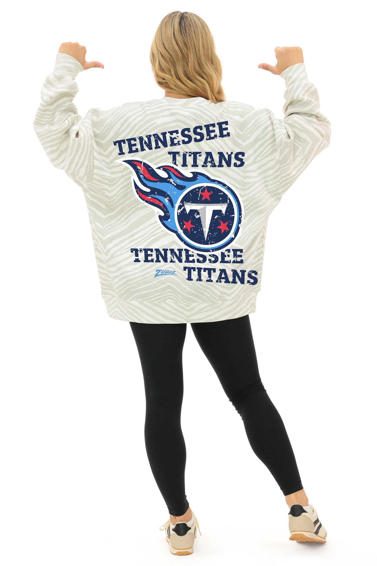 Zubaz NFL 90's All Over Zebra Crewneck Sweatshirt – Full Back, TENNESSEE TITANS