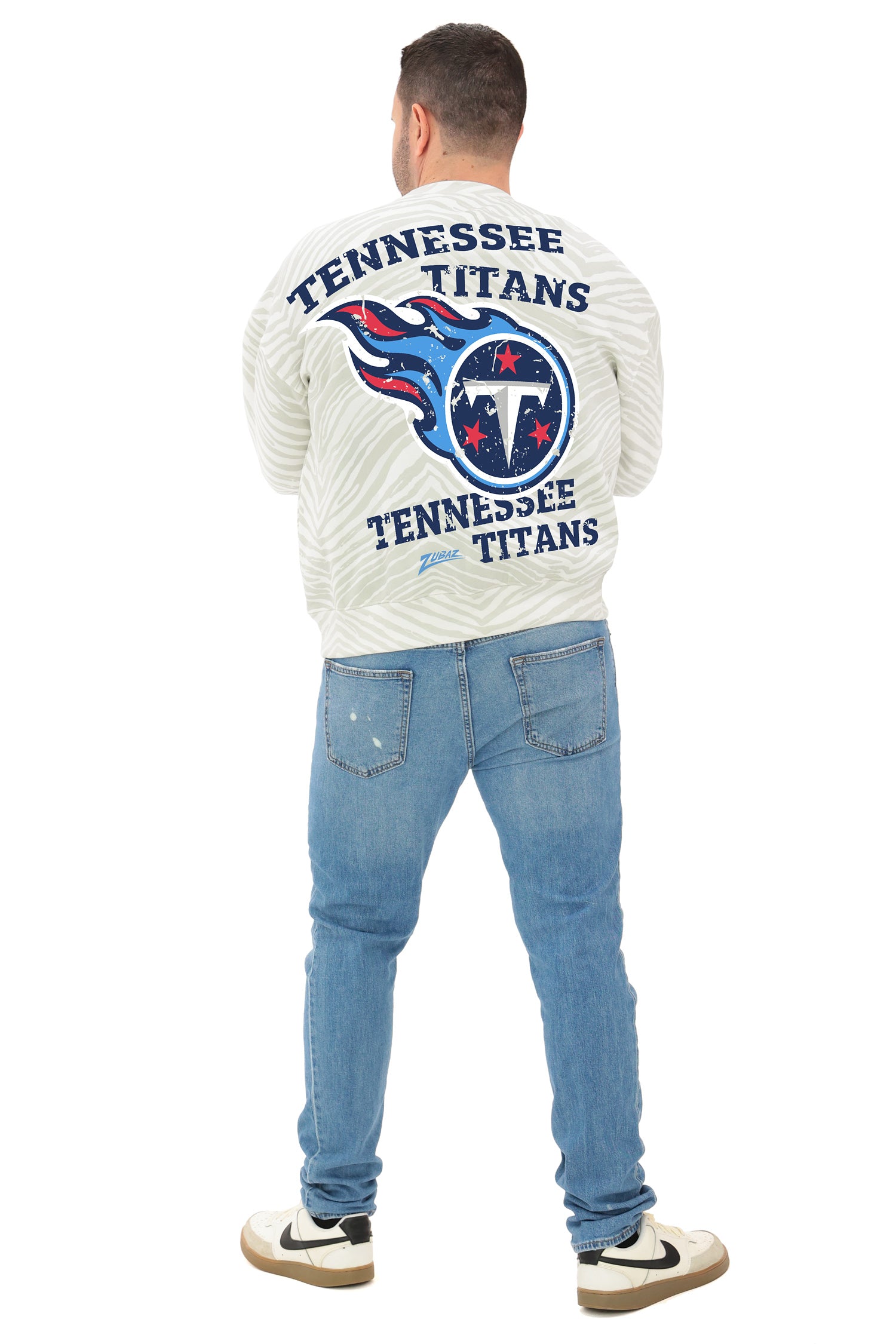 Zubaz NFL 90's All Over Zebra Crewneck Sweatshirt – Full Back, TENNESSEE TITANS