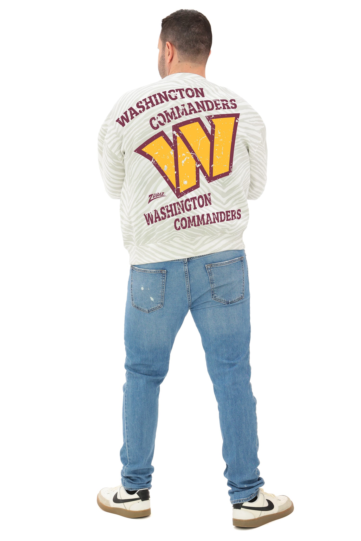 Zubaz NFL 90's All Over Zebra Crewneck Sweatshirt – Full Back, WASHINGTON COMMANDERS