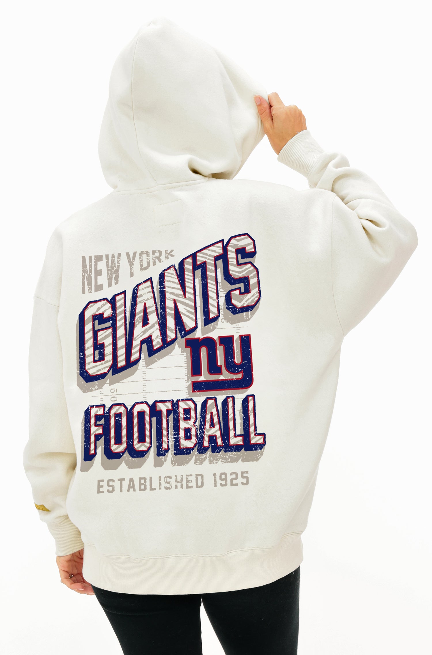 Zubaz NFL UNISEX 90s Vintage First Down Drop Shoulder Hoodie- Off White, NEW YORK GIANTS - Official NFL Giants Zubaz Apparel