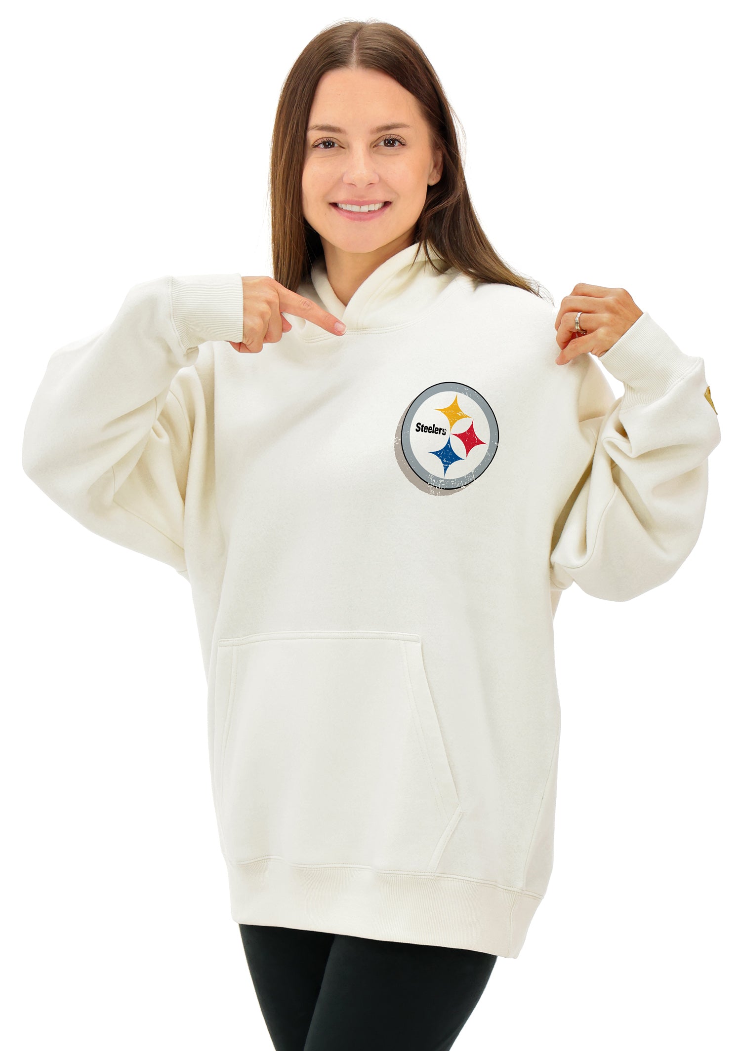 Zubaz NFL UNISEX 90s Vintage First Down Drop Shoulder Hoodie- Off White, PITTSBURGH STEELERS - Official NFL Steelers Zubaz A