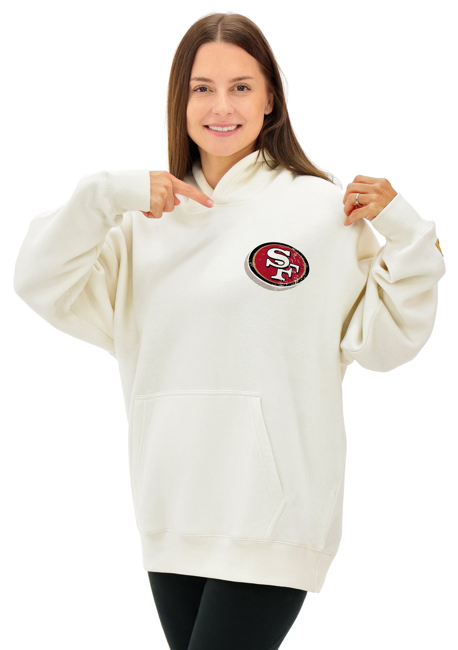 Zubaz NFL UNISEX 90s Vintage First Down Drop Shoulder Hoodie- Off White, SAN FRANCISCO 49ERS - Official NFL 49ers Zubaz Appa