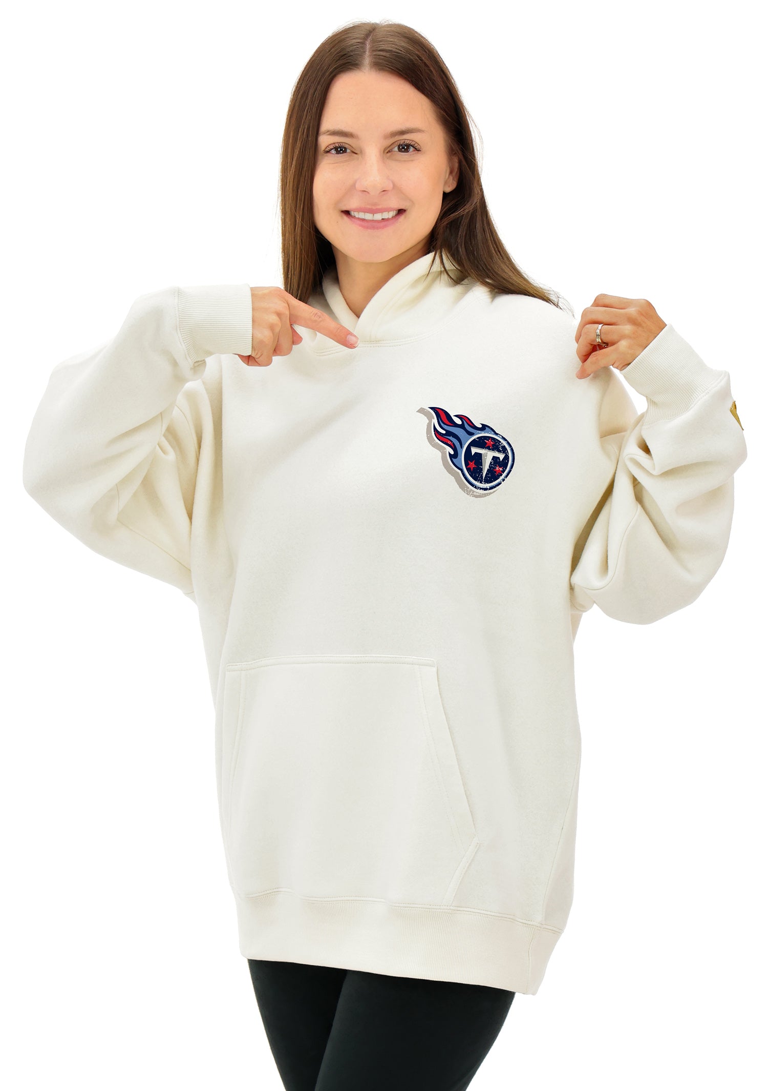 Zubaz NFL UNISEX 90s Vintage First Down Drop Shoulder Hoodie- Off White, TENNESSEE TITANS