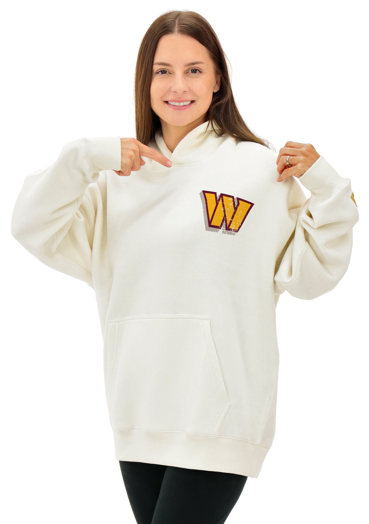 Zubaz NFL UNISEX 90s Vintage First Down Drop Shoulder Hoodie- Off White, WASHINGTON COMMANDERS