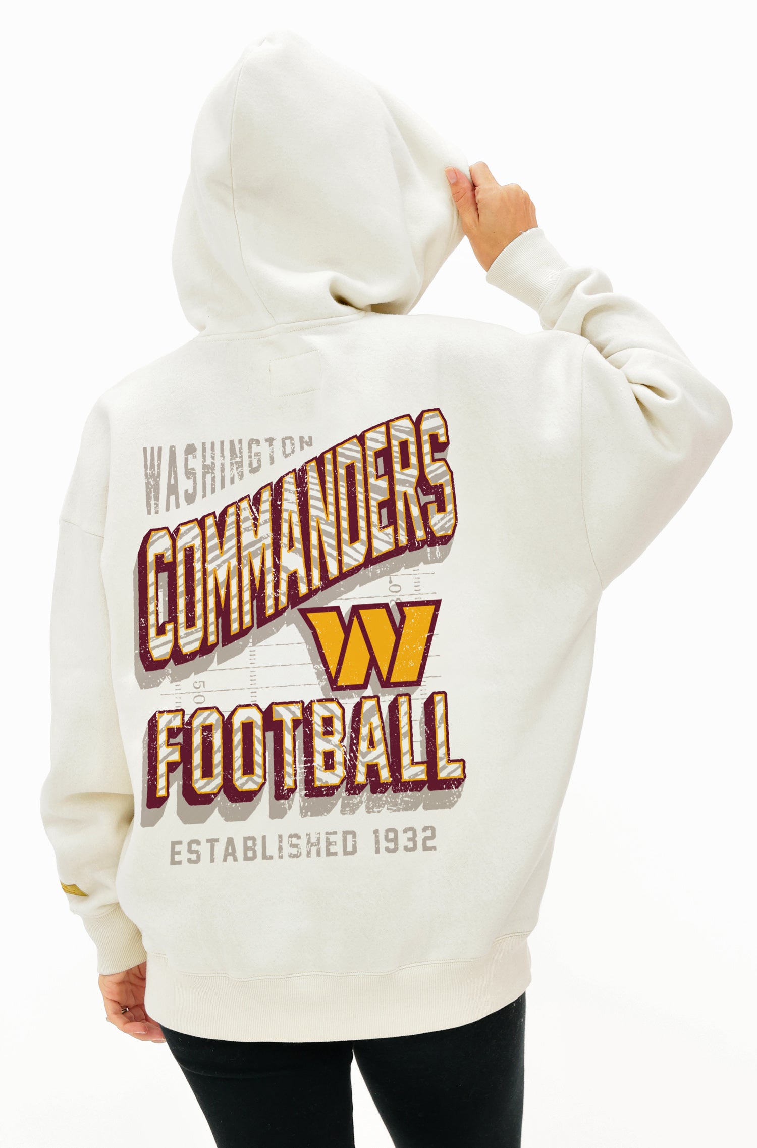 Zubaz NFL UNISEX 90s Vintage First Down Drop Shoulder Hoodie- Off White, WASHINGTON COMMANDERS