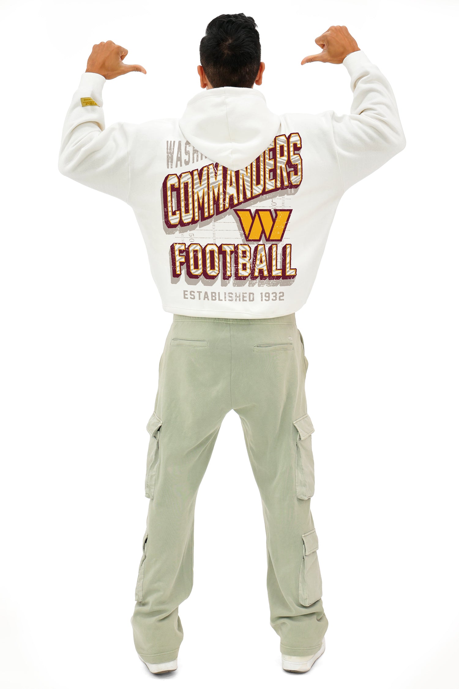 Zubaz NFL UNISEX 90s Vintage First Down Drop Shoulder Hoodie- Off White, WASHINGTON COMMANDERS