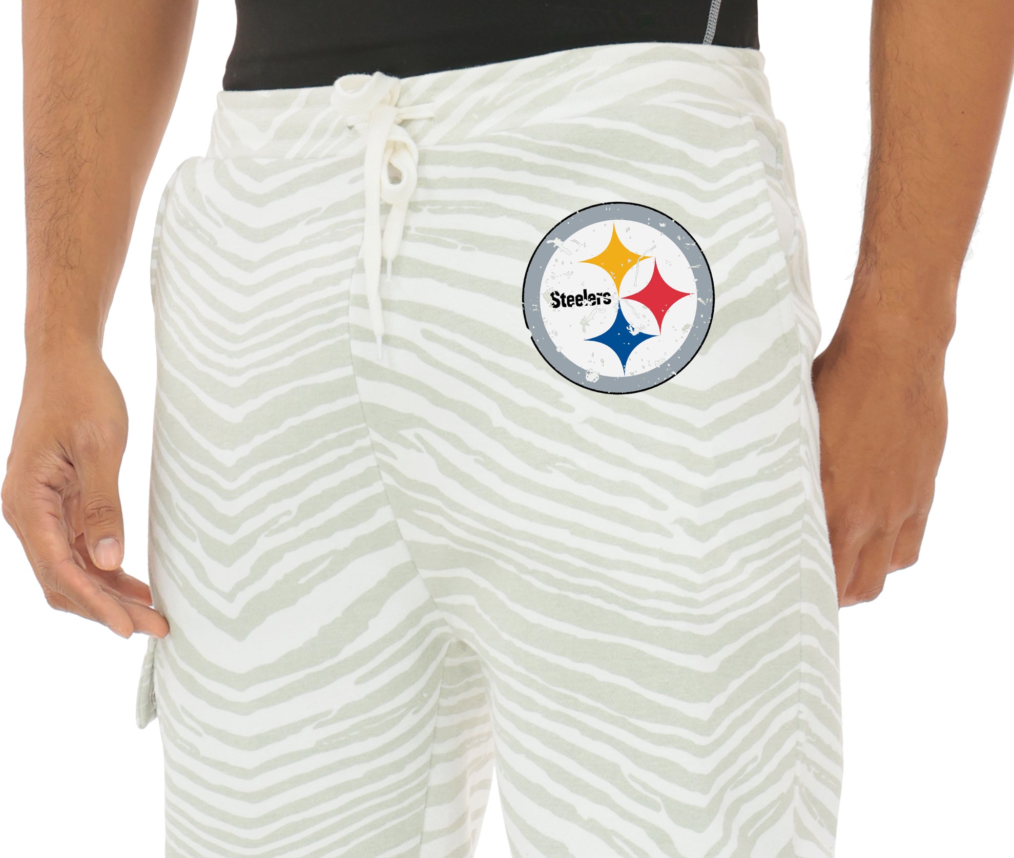 Zubaz NFL UNISEX 90s Team Cargo Joggers - Zebra 2 Color, PITTSBURGH STEELERS