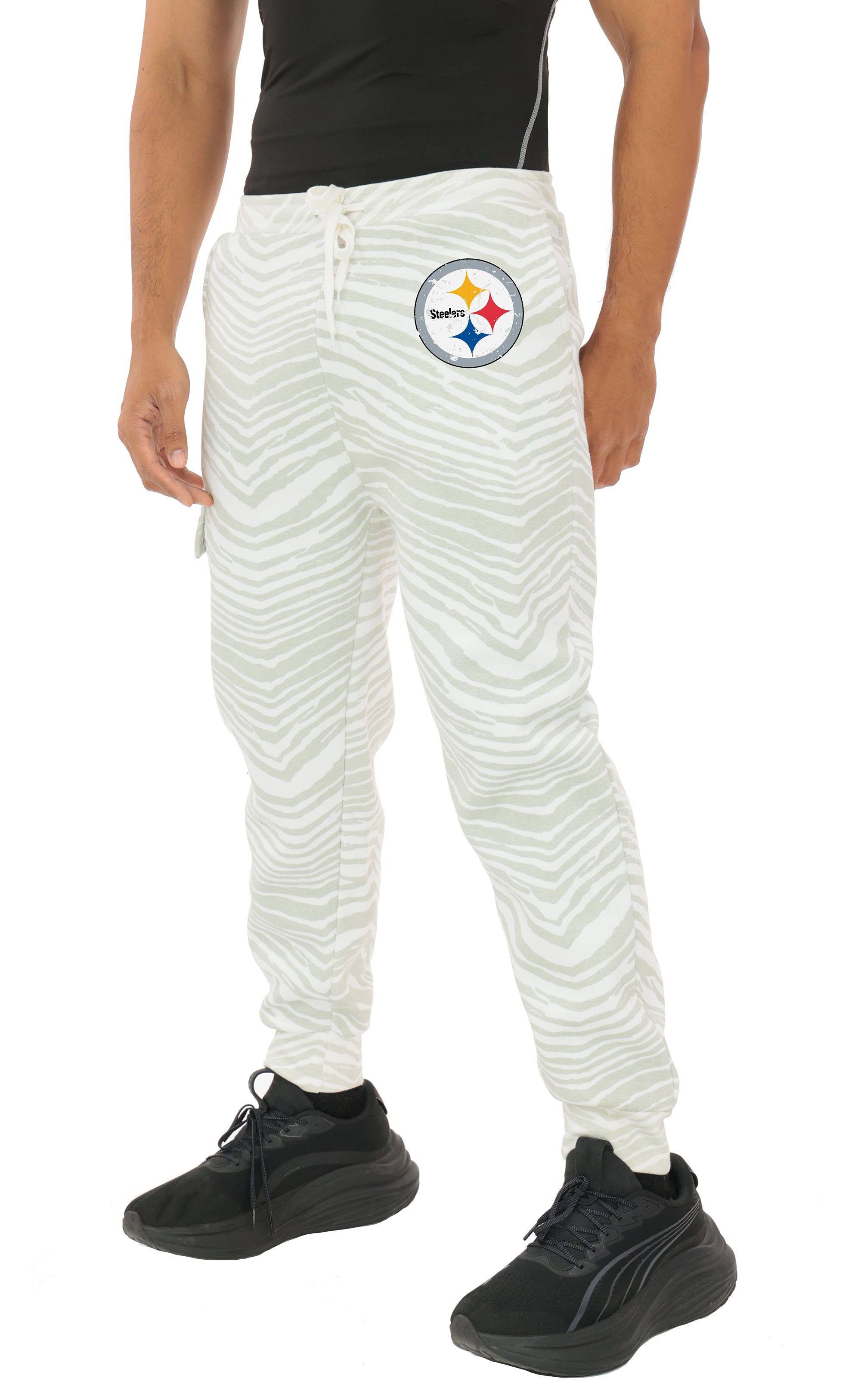 Zubaz NFL UNISEX 90s Team Cargo Joggers - Zebra 2 Color, PITTSBURGH STEELERS