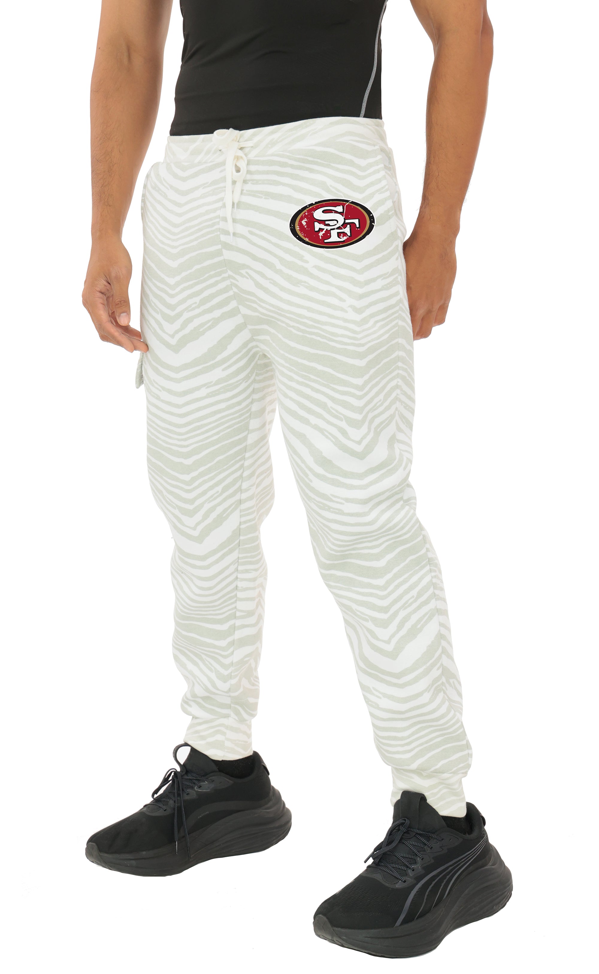 Zubaz NFL UNISEX 90s Team Cargo Joggers - Zebra 2 Color, SAN FRANCISCO 49ERS - Official NFL 49ers Zubaz Apparel (1 of 8)