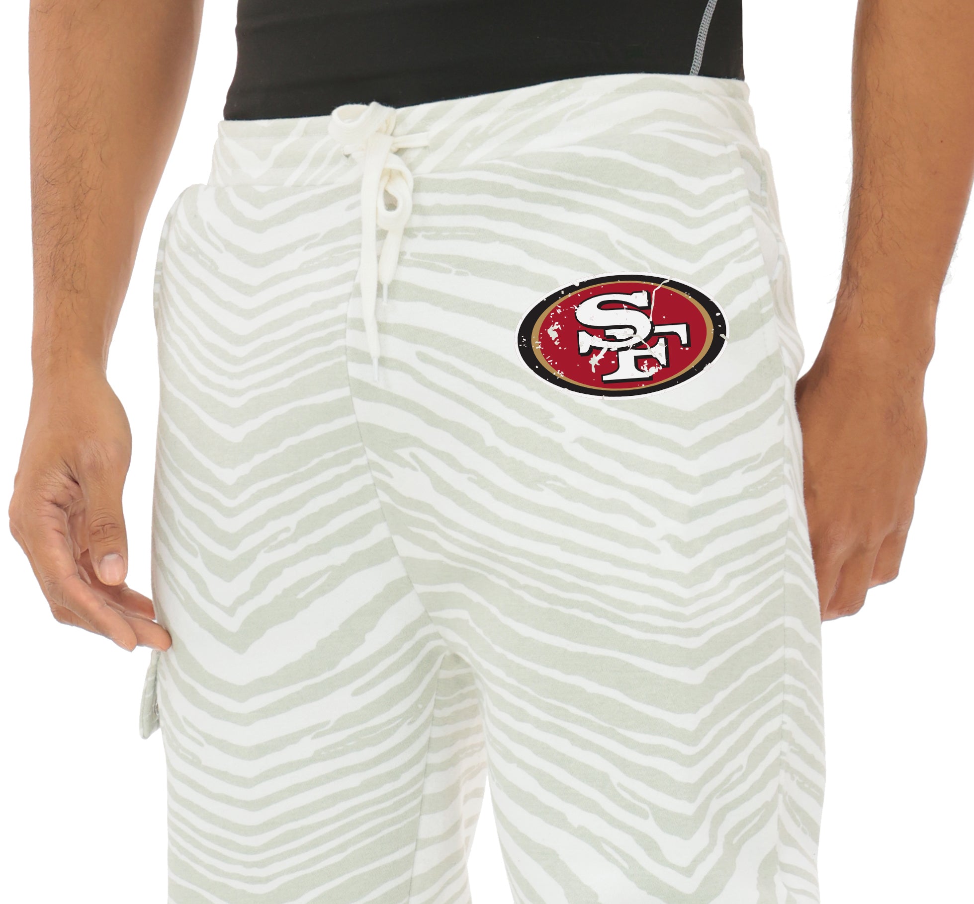 Zubaz NFL UNISEX 90s Team Cargo Joggers - Zebra 2 Color, SAN FRANCISCO 49ERS