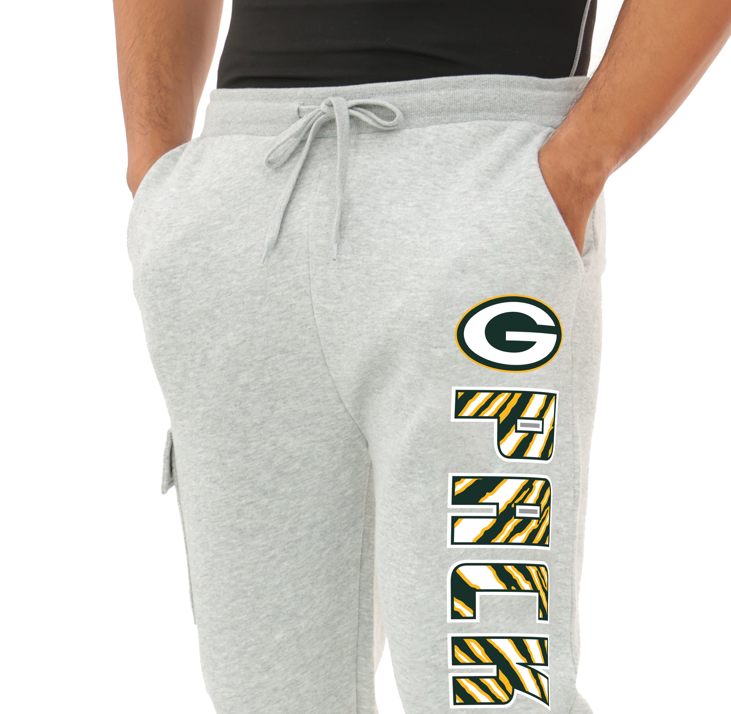 Zubaz NFL MEN Cargo Joggers - Gray, GREEN BAY PACKERS