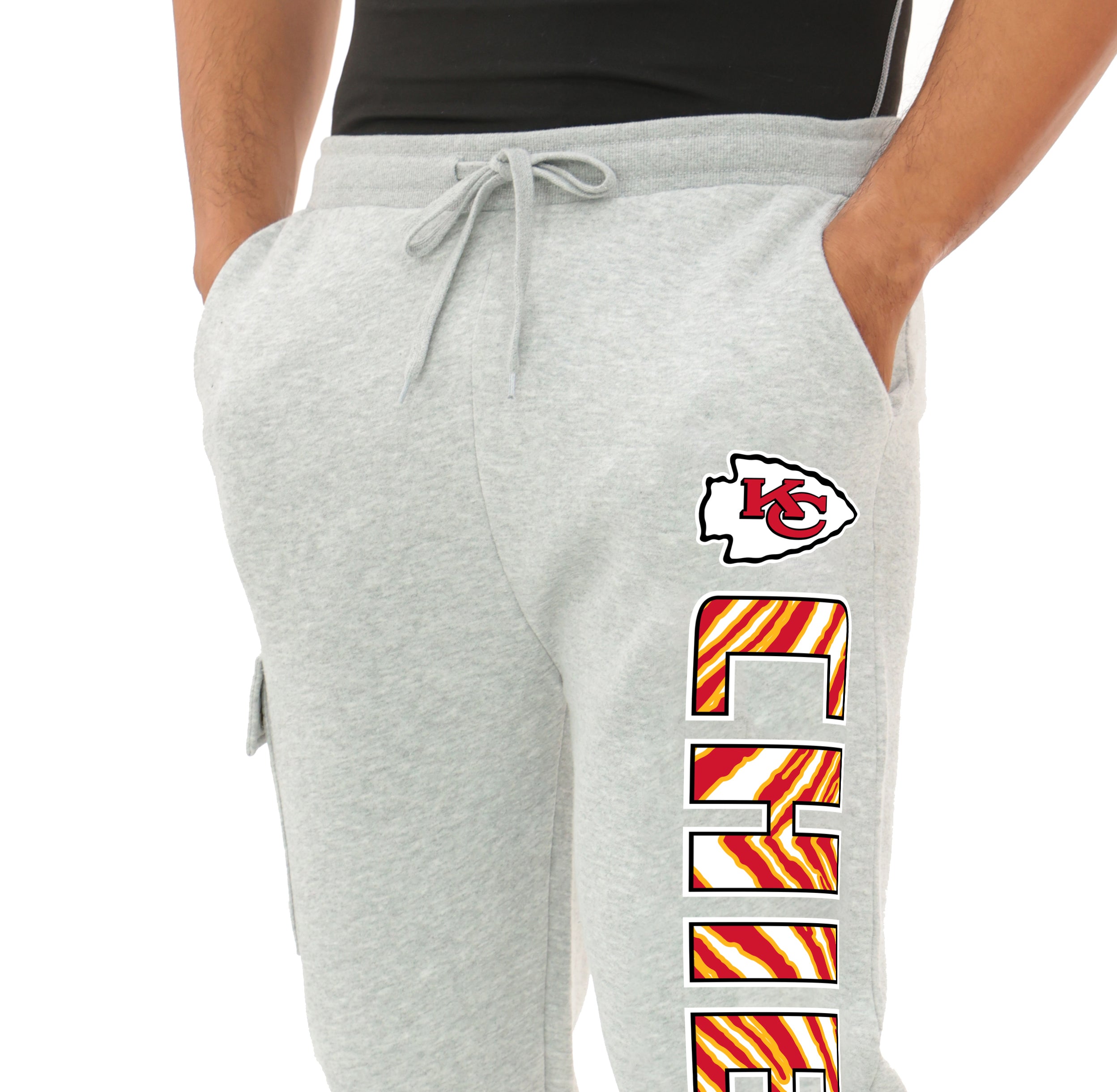 Zubaz NFL MEN Cargo Joggers - Gray, KANSAS CITY CHIEFS