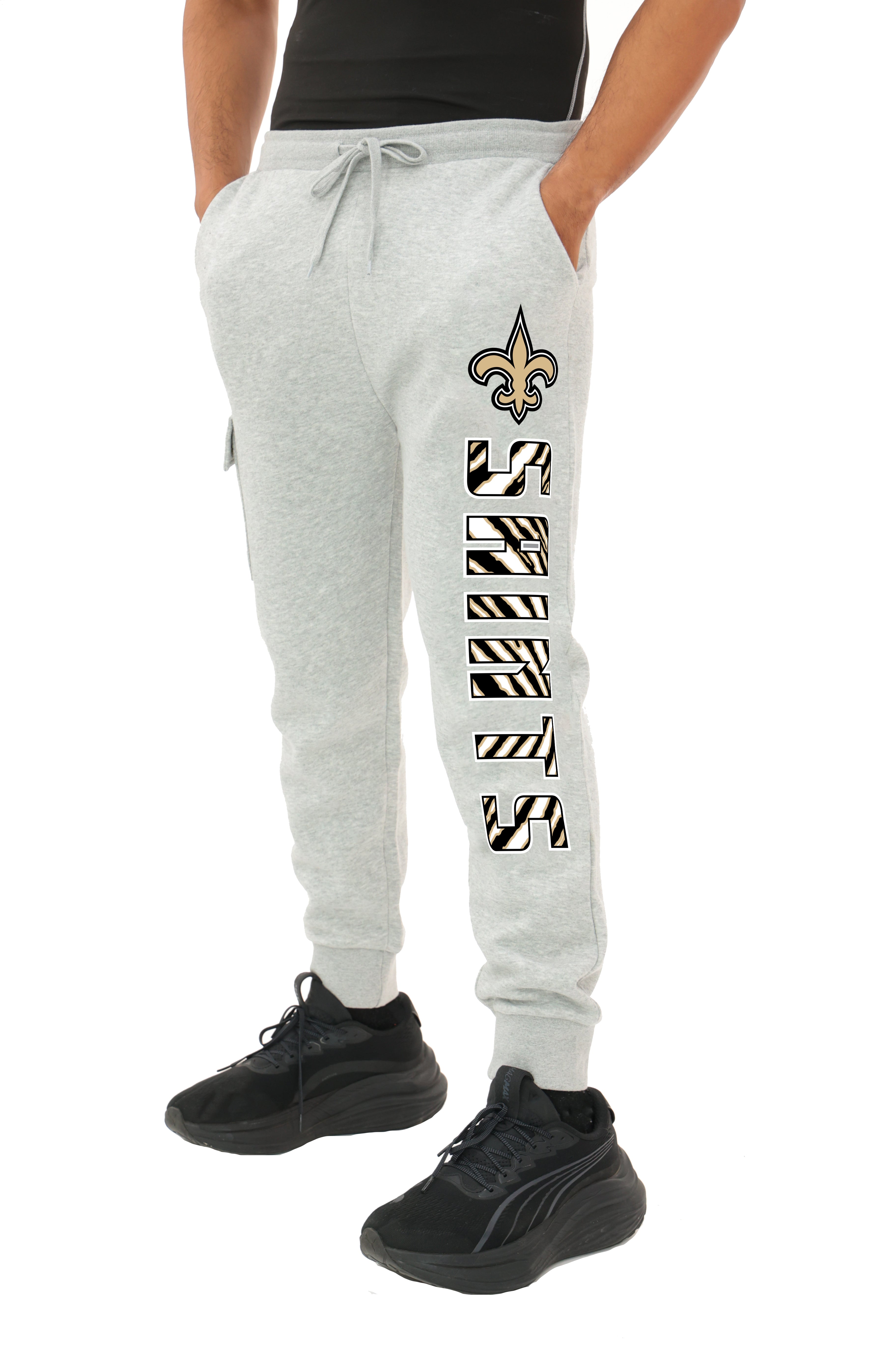 Zubaz NFL MEN Cargo Joggers - Gray, NEW ORLEANS SAINTS