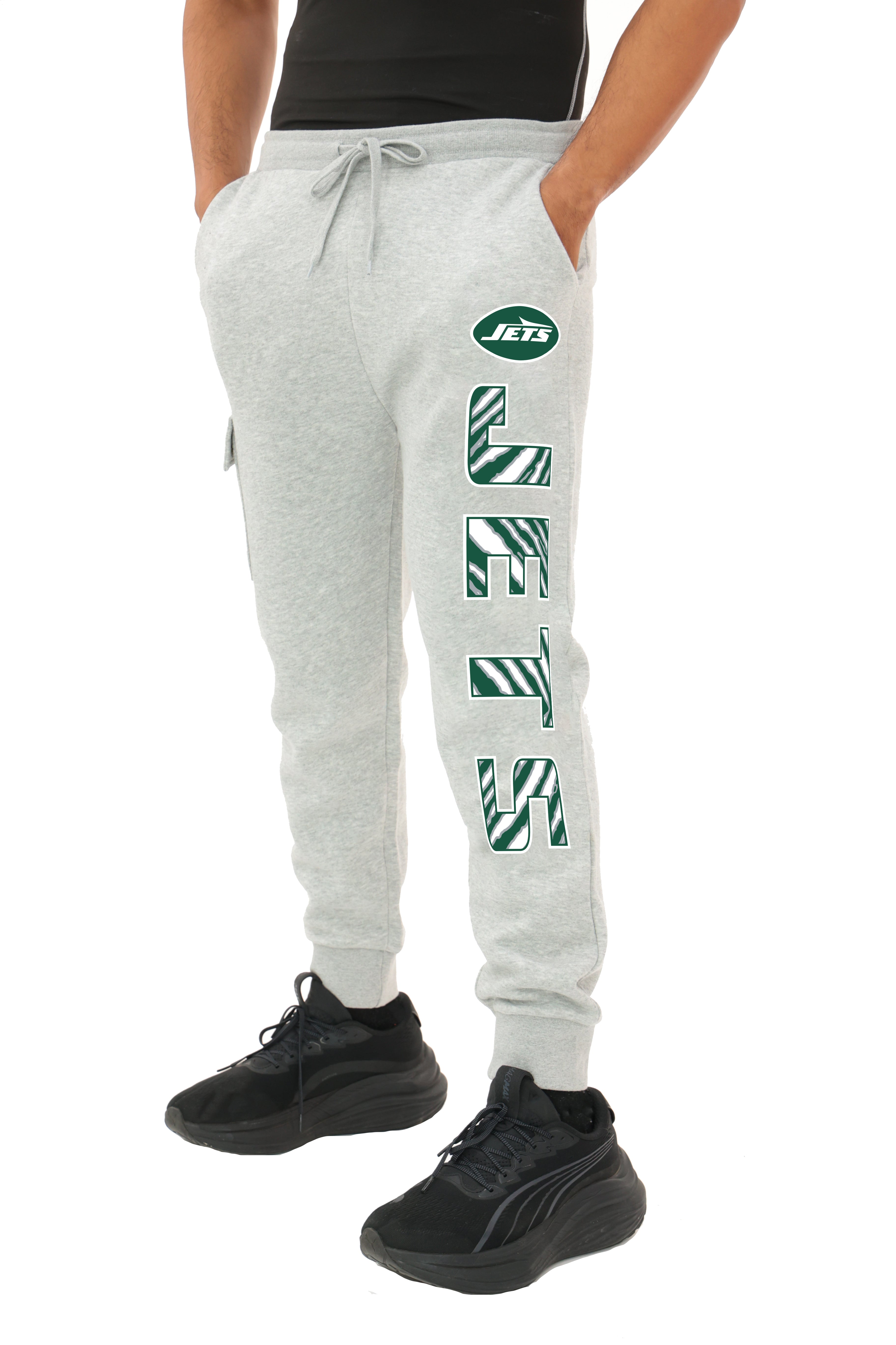 Zubaz NFL MEN Cargo Joggers - Gray, NEW YORK JETS