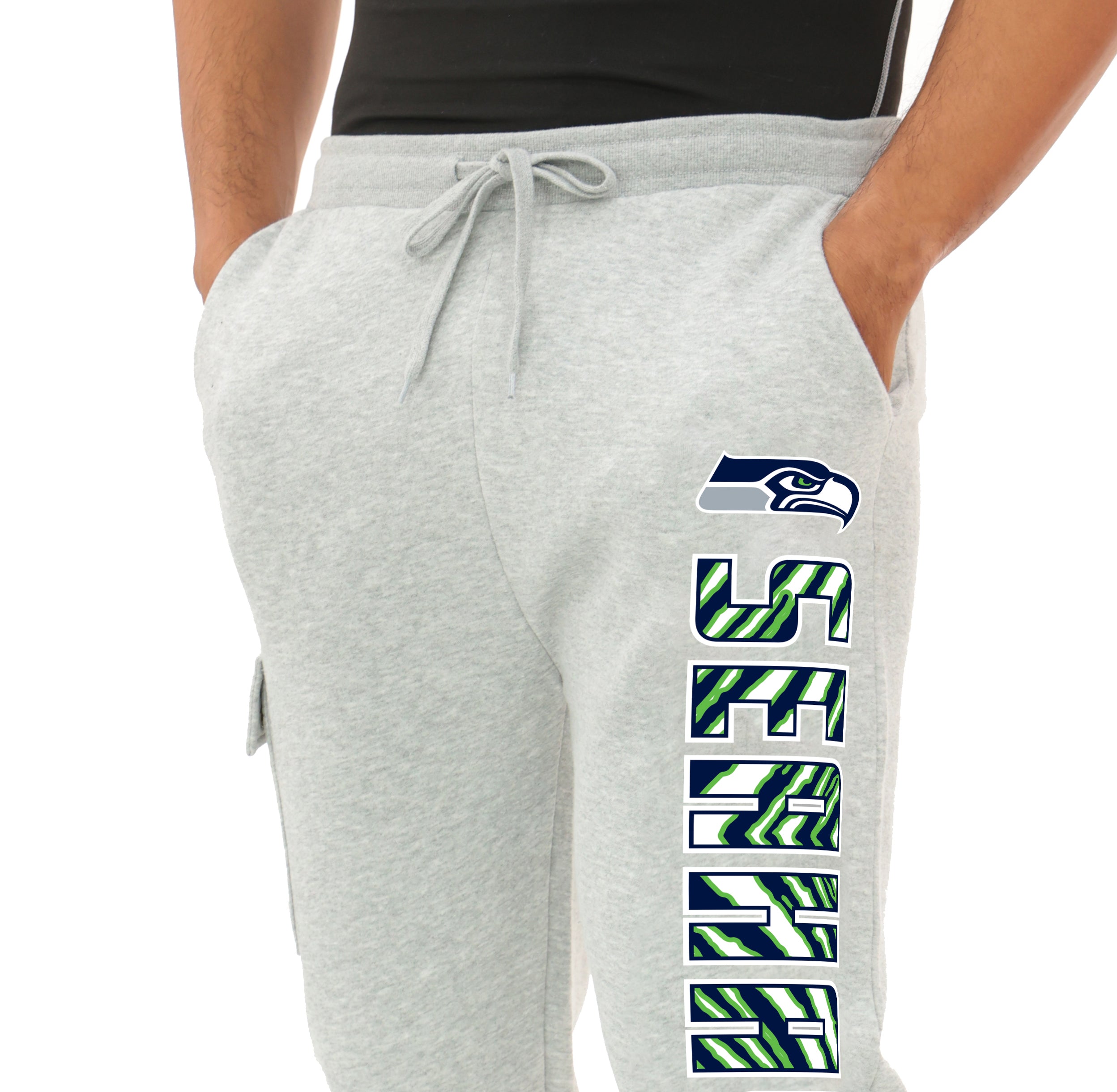 Zubaz NFL MEN Cargo Joggers - Gray, SEATTLE SEAHAWKS