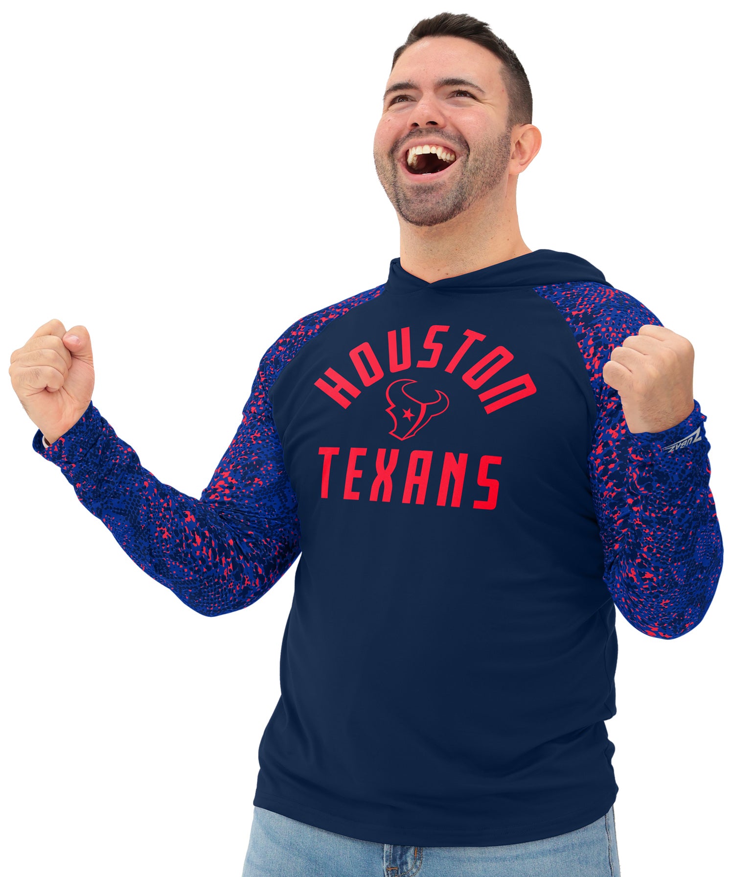 Zubaz NFL Men's Formation Post Sleeves Lightweight Hoodie, HOUSTON TEXANS
