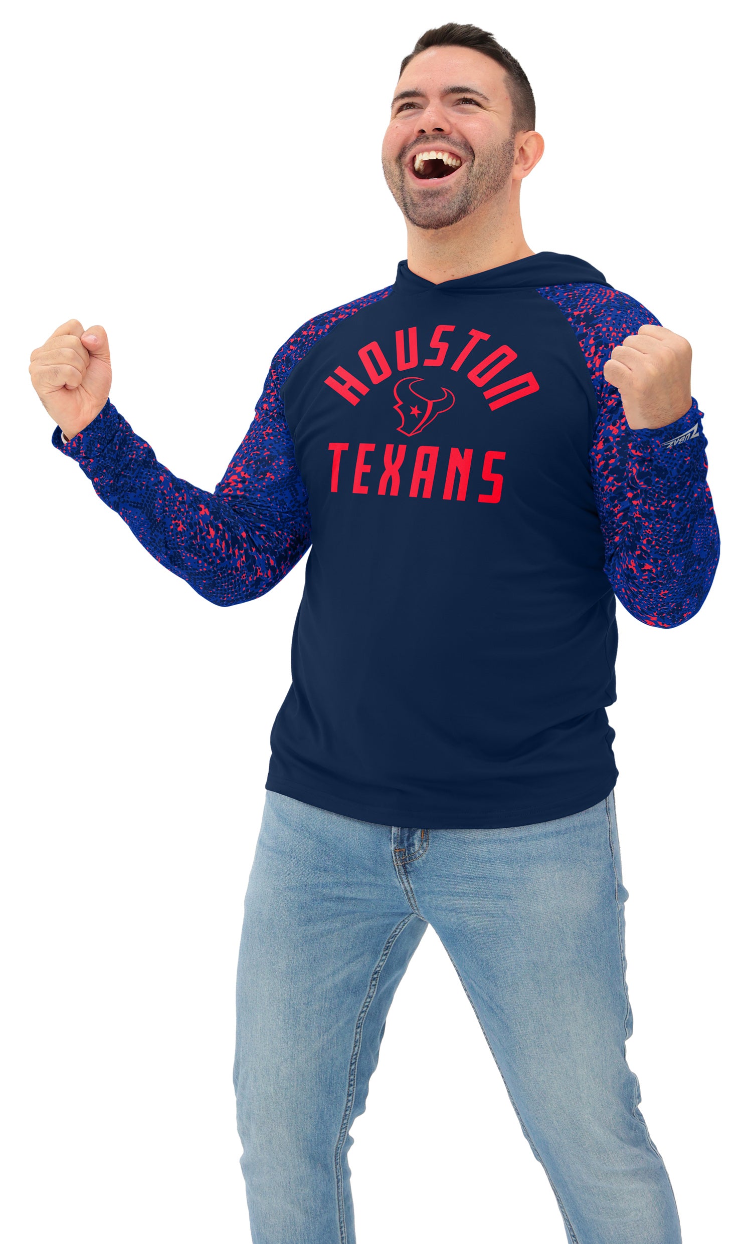 Zubaz NFL Men's Formation Post Sleeves Lightweight Hoodie, HOUSTON TEXANS