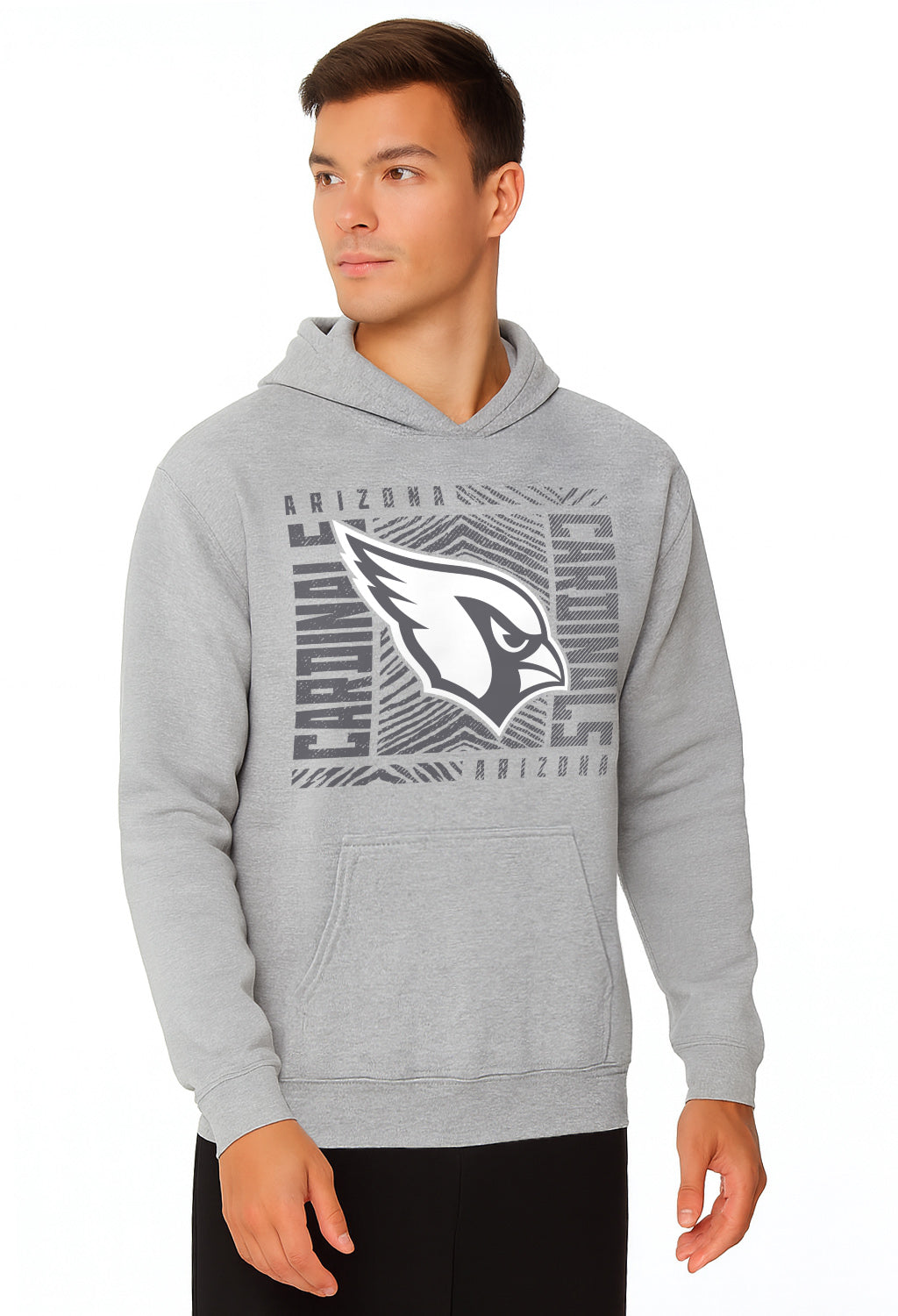 Zubaz NFL Men's Gray Graphic Fleece Hoodie, Arizona Cardinals