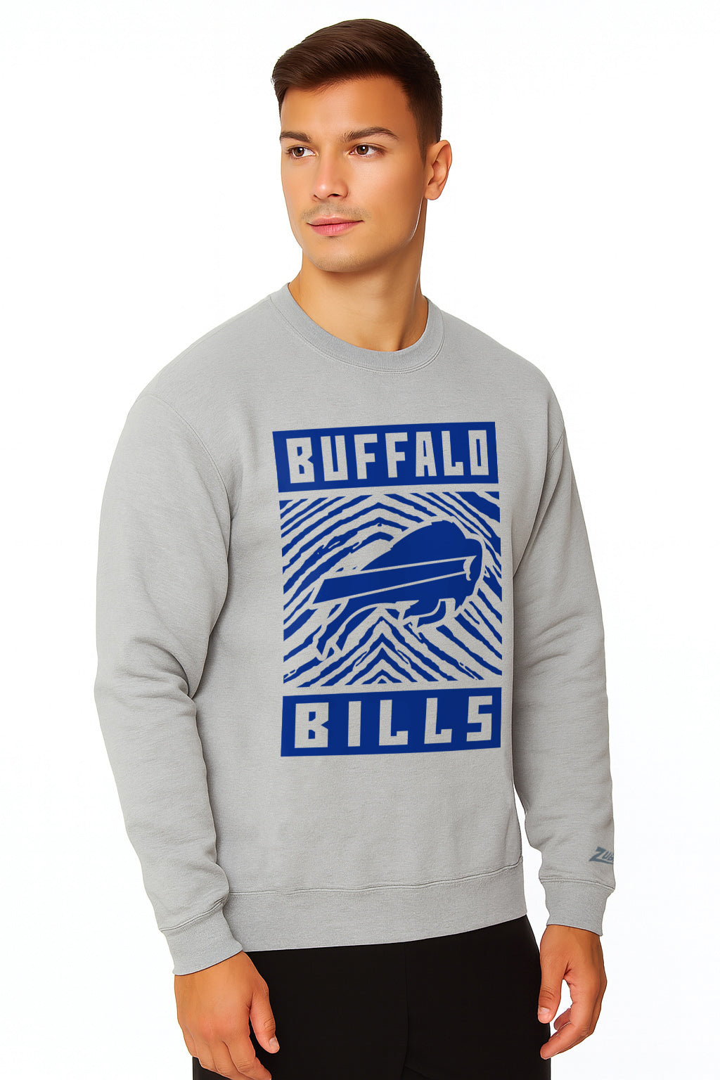 Zubaz NFL Buffalo Bills Men's Gridiron Zebra 2 Color Heather Gray Crewneck Sweatshirt
