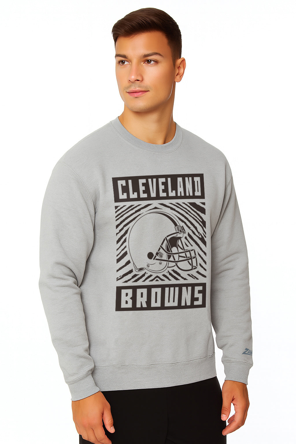 Zubaz NFL Cleveland Browns Men's Gridiron Zebra 2 Color Heather Gray Crewneck Sweatshirt