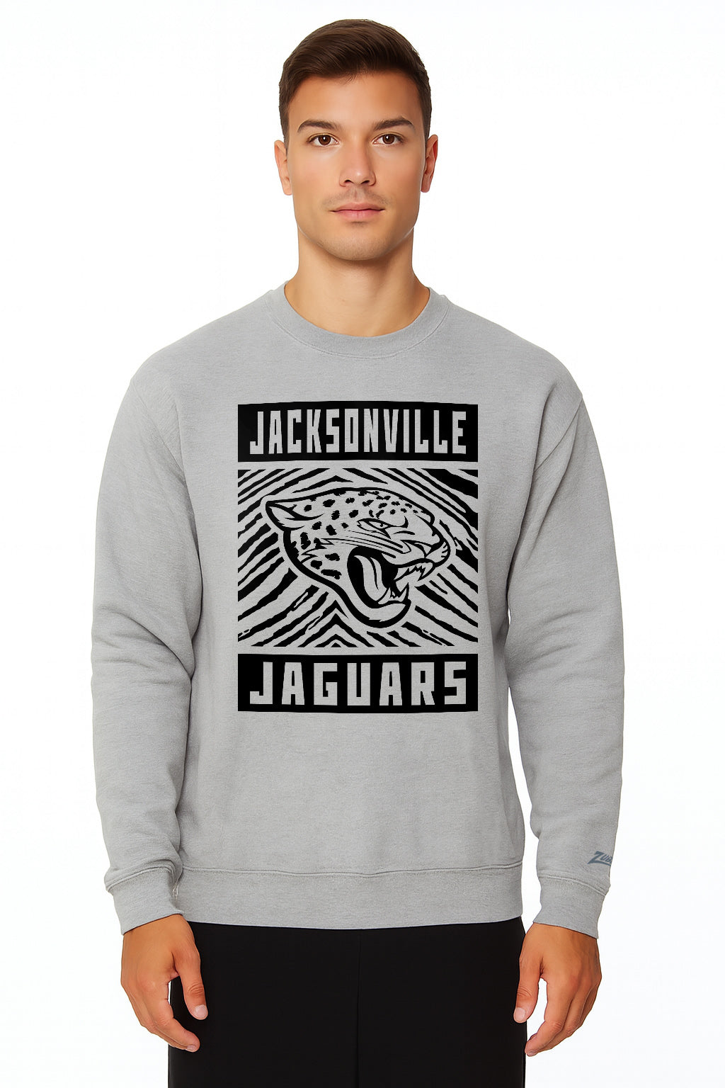 Zubaz NFL Jacksonville Jaguars Men's Gridiron Zebra 2 Color Heather Gray Crewneck Sweatshirt