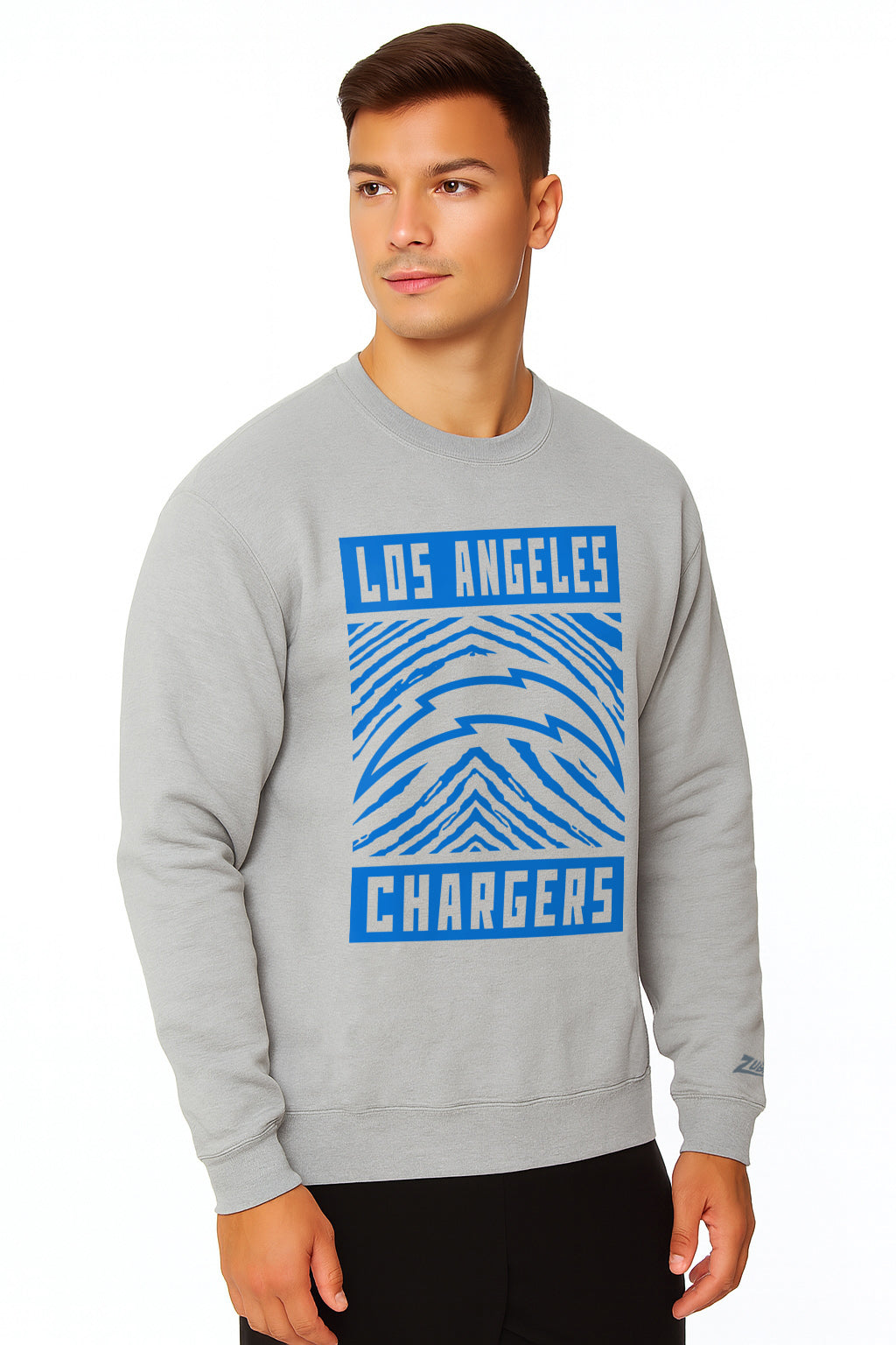 Zubaz NFL Los Angeles Chargers Men's Gridiron Zebra 2 Color Heather Gray Crewneck Sweatshirt