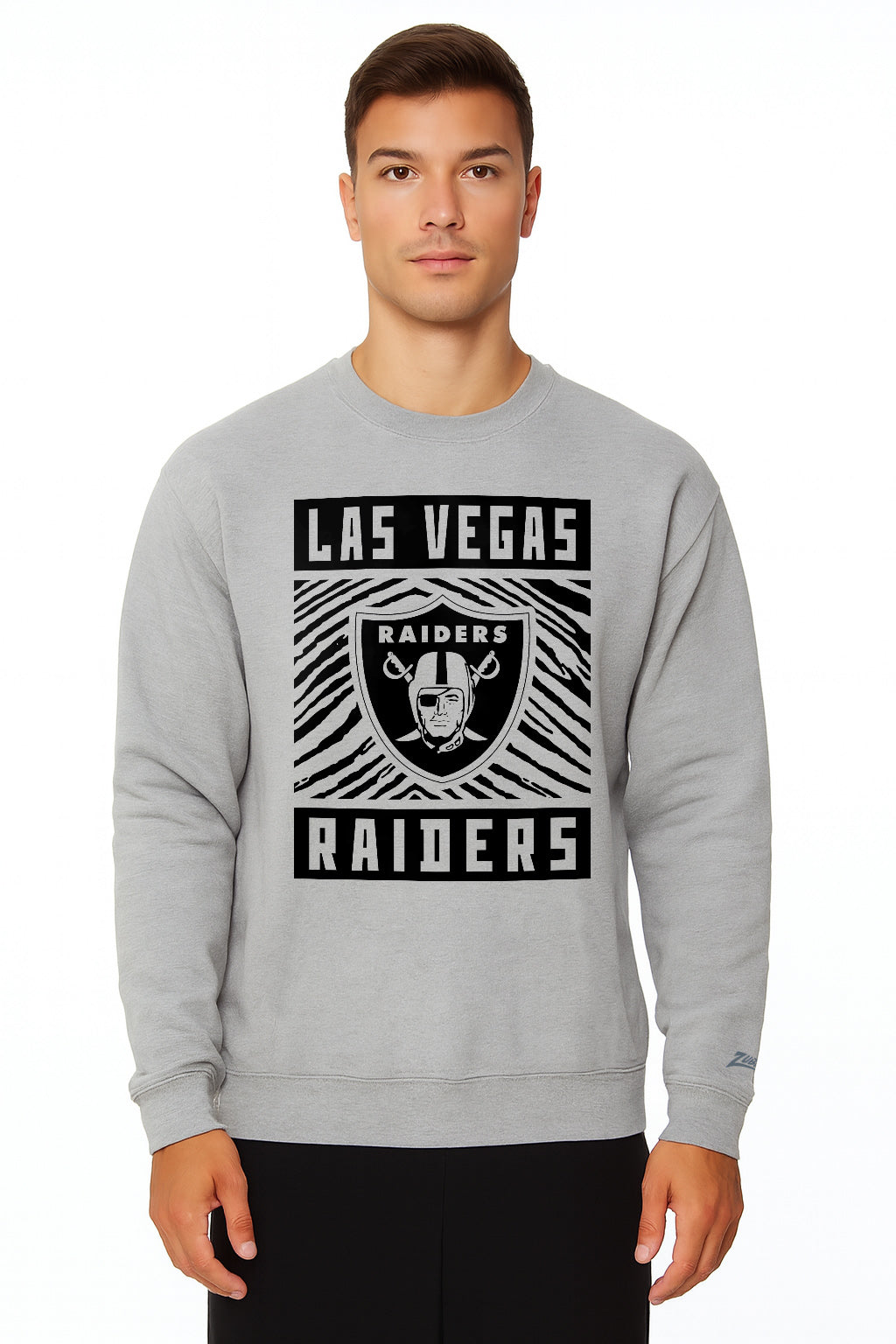 Zubaz NFL Las Vegas Raiders Men's Gridiron Zebra 2 Color Heather Gray Crewneck Sweatshirt