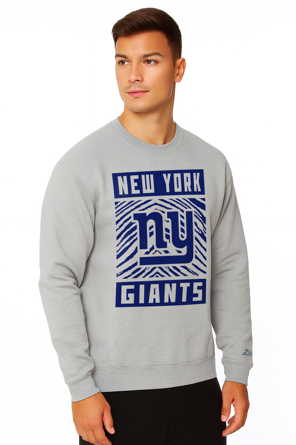 Zubaz NFL New York Giants Men's Gridiron Zebra 2 Color Heather Gray Crewneck Sweatshirt