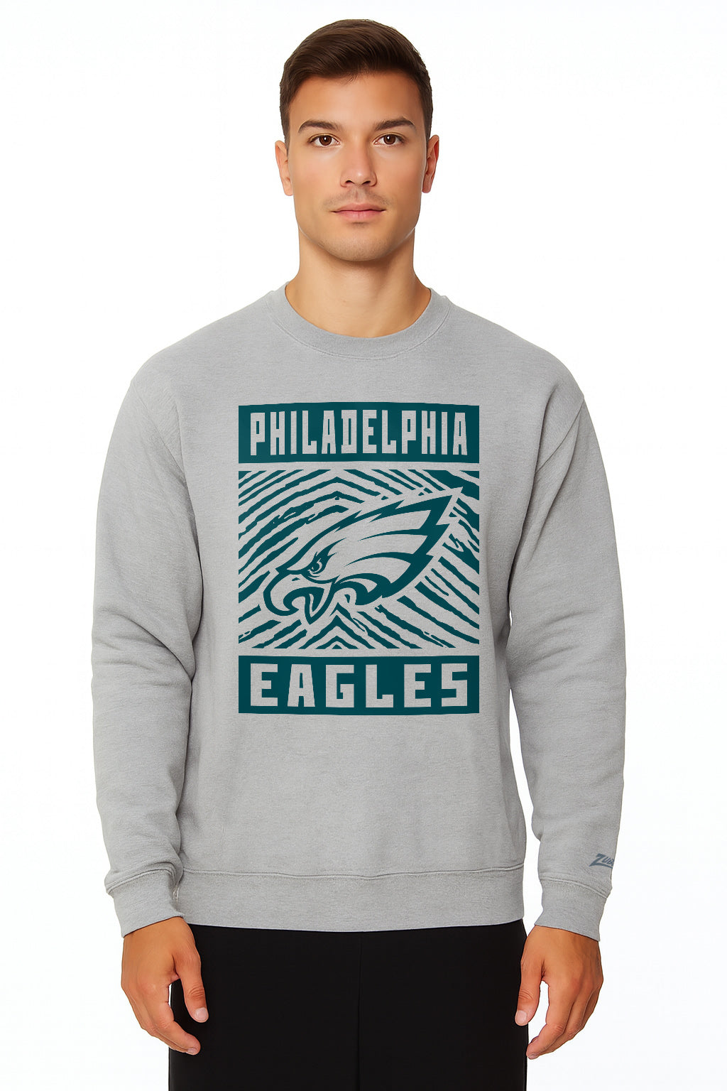 Zubaz NFL Philadelphia Eagles Men's Gridiron Zebra 2 Color Heather Gray Crewneck Sweatshirt