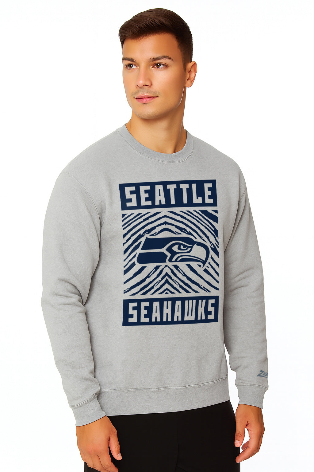 Zubaz NFL Seattle Seahawks Men's Gridiron Zebra 2 Color Heather Gray Crewneck Sweatshirt