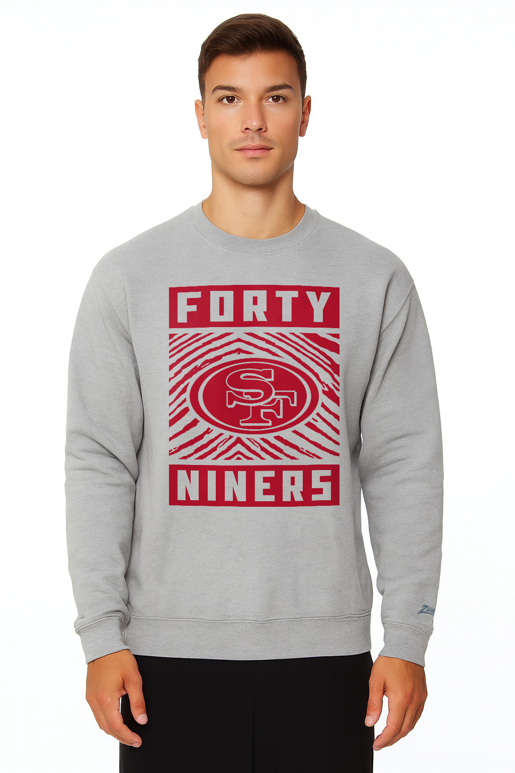 Zubaz NFL San Francisco 49ers Men's Gridiron Zebra 2 Color Heather Gray Crewneck Sweatshirt