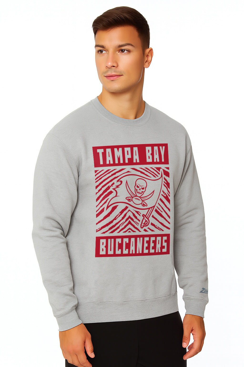 Zubaz NFL Tampa Bay Buccaneers Men's Gridiron Zebra 2 Color Heather Gray Crewneck Sweatshirt